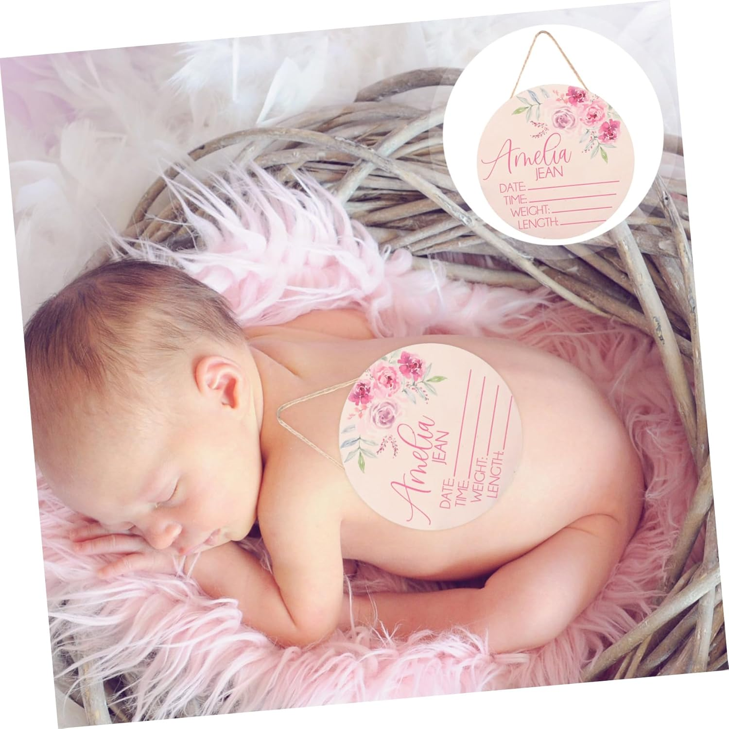 INOOMP Baby Name Announcement Sign Wooden Birth Announcement Sign for Newborn Nursery Decor for Hospital and Home