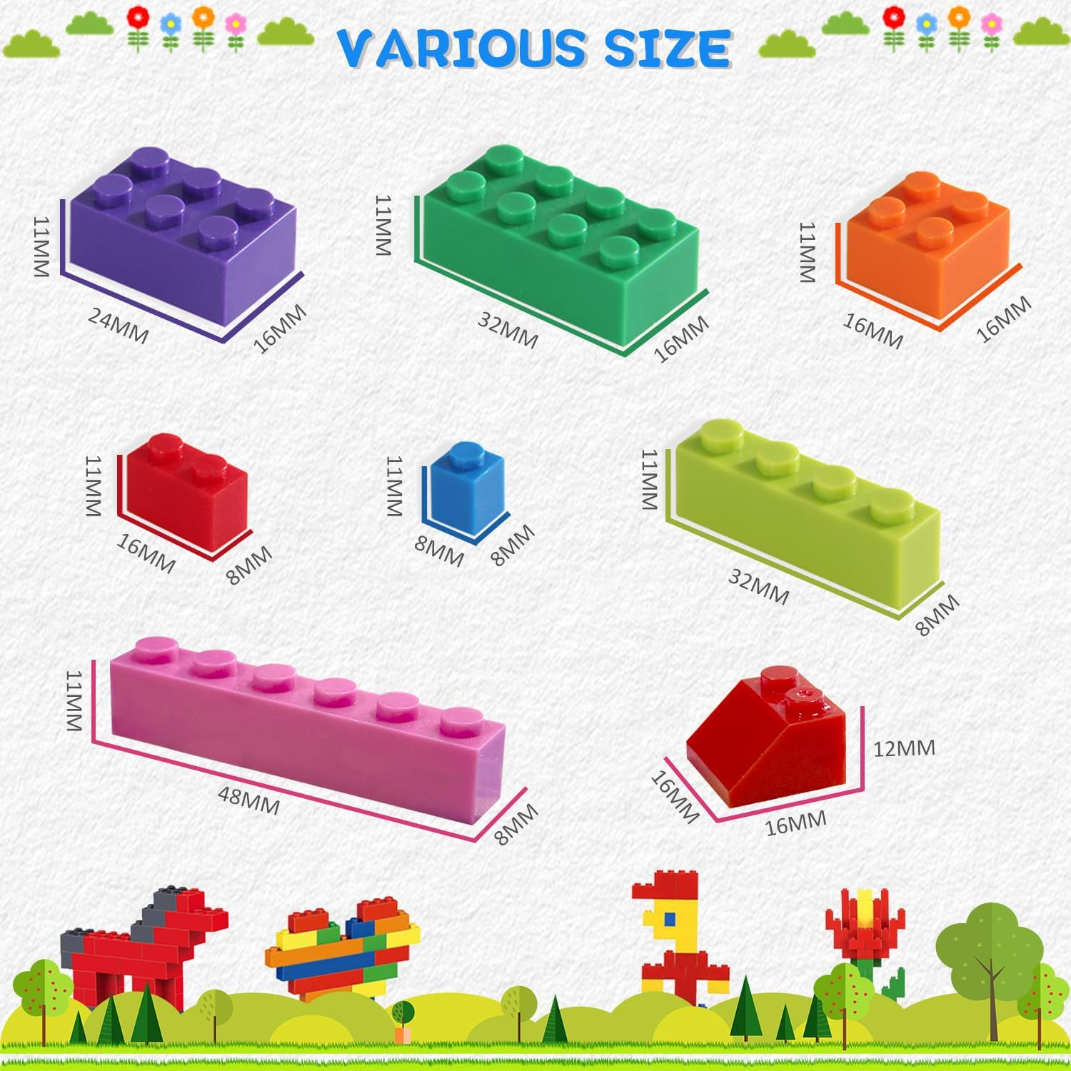 EKIND Regular Colors 8 Shapes Classic Educational Building Bricks Set - Compatible with All Major Brands - Cultivate Logic & Creativity for Kids (1000 Pcs) image number 4