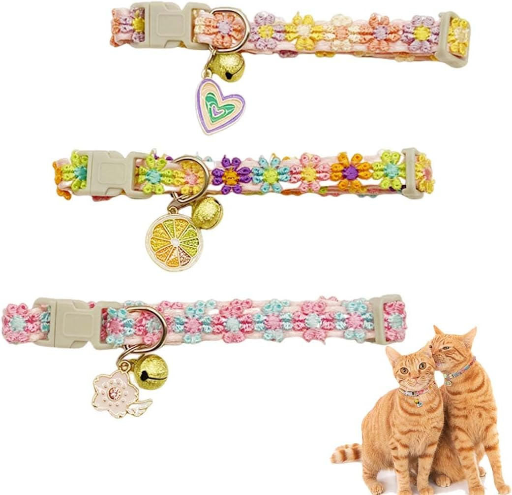 Personalised Cat Collar Soft Cotton Cat Collar with Removable, Pack of 3 Kitten Collars with Quick Release and Bell, Cat Collar with Safety Clasp and Bell image number 3