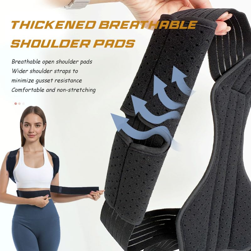 Avaneeny Posture Corrector for Women & Men, Adjustable Back Brace for Neck Shoulder Upper Back Pain Relief, Breathable Back Straightener with Clavicle Support-Strangulation Black-L image number 4