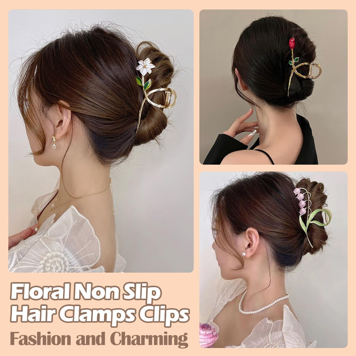 6 X Metal Hair Claw Clips, HAOTIAN-X Gold Cute Hair Claw, Large Sunflower Tulip Hold Hair Pine, Floral Non-Slip Hair Clips Hold Clips, Fashion Hair Catching Clips Barrettes image number 2