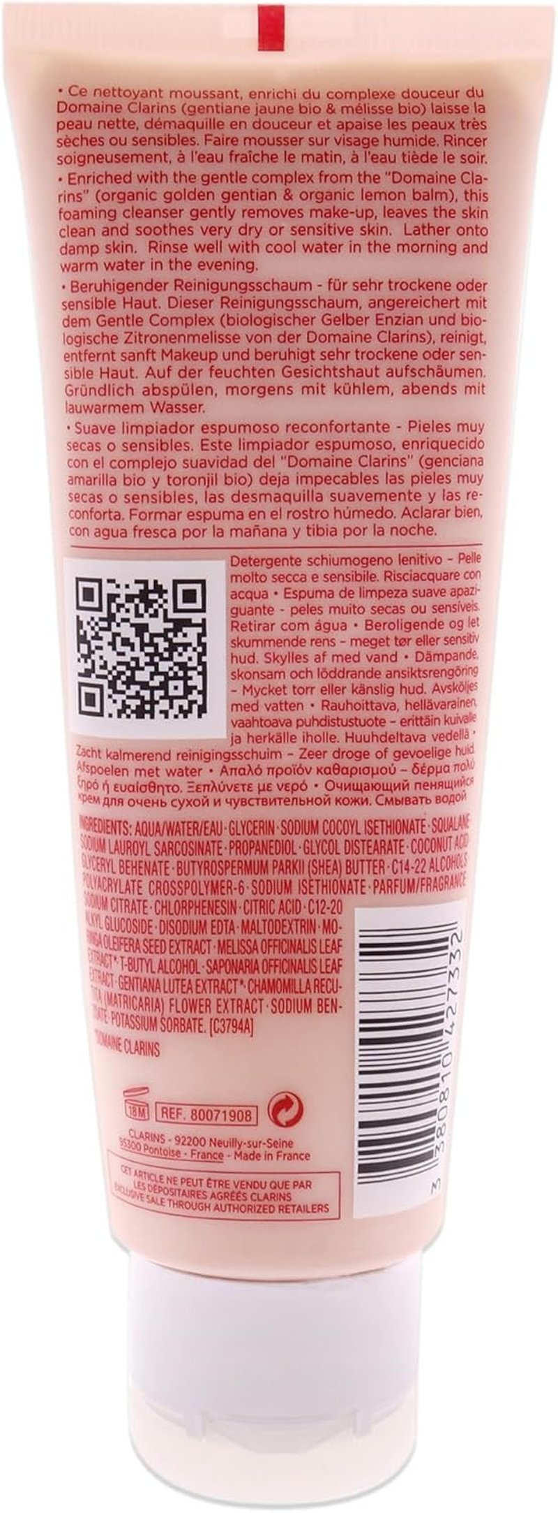 Clarins Soothing Gentle Foaming Cleanser for Unisex 4.2 Oz Cleanser