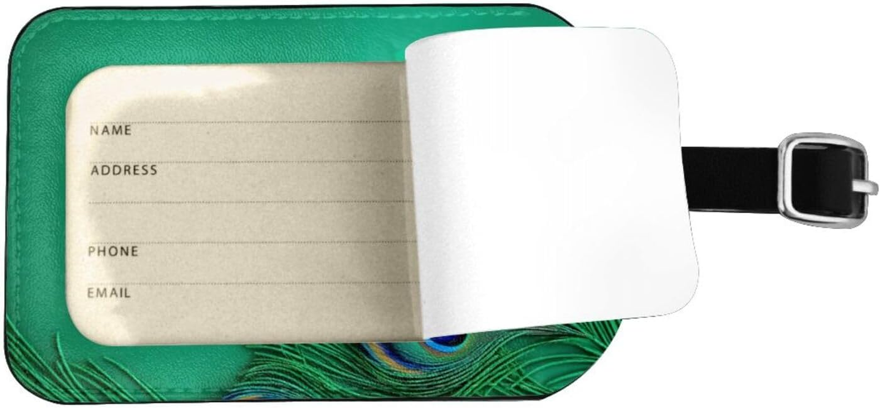 Green Peacock Feather Print Elegant Tag Stylish Tag Luggage Tag 4.3 X 2.76 Inch for Suitcases Travel Bags image number 1