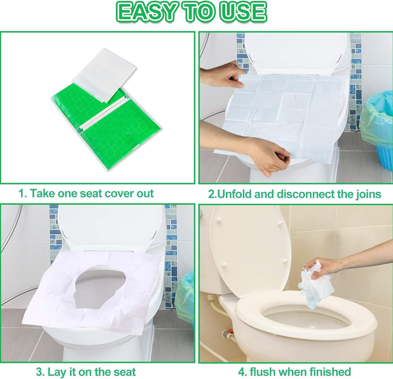 Toilet Seat Covers Disposable, 60Pcs Flushable Travel Disposable Toilet Seat Covers for Adults Kids Potty Training, Travel Essential Accessories for Airplane, Road Trips, Camping image number 5