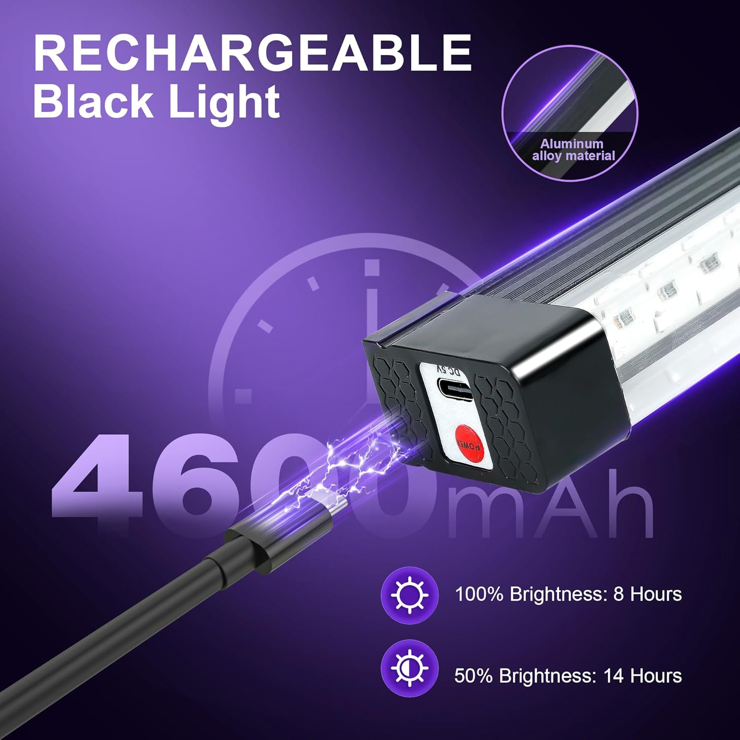 Destlife 4 Pack Rechargeable Black Light Bar 10W Battery Operated Blacklight, Portable Blacklights for Glow Party Fishing image number 4