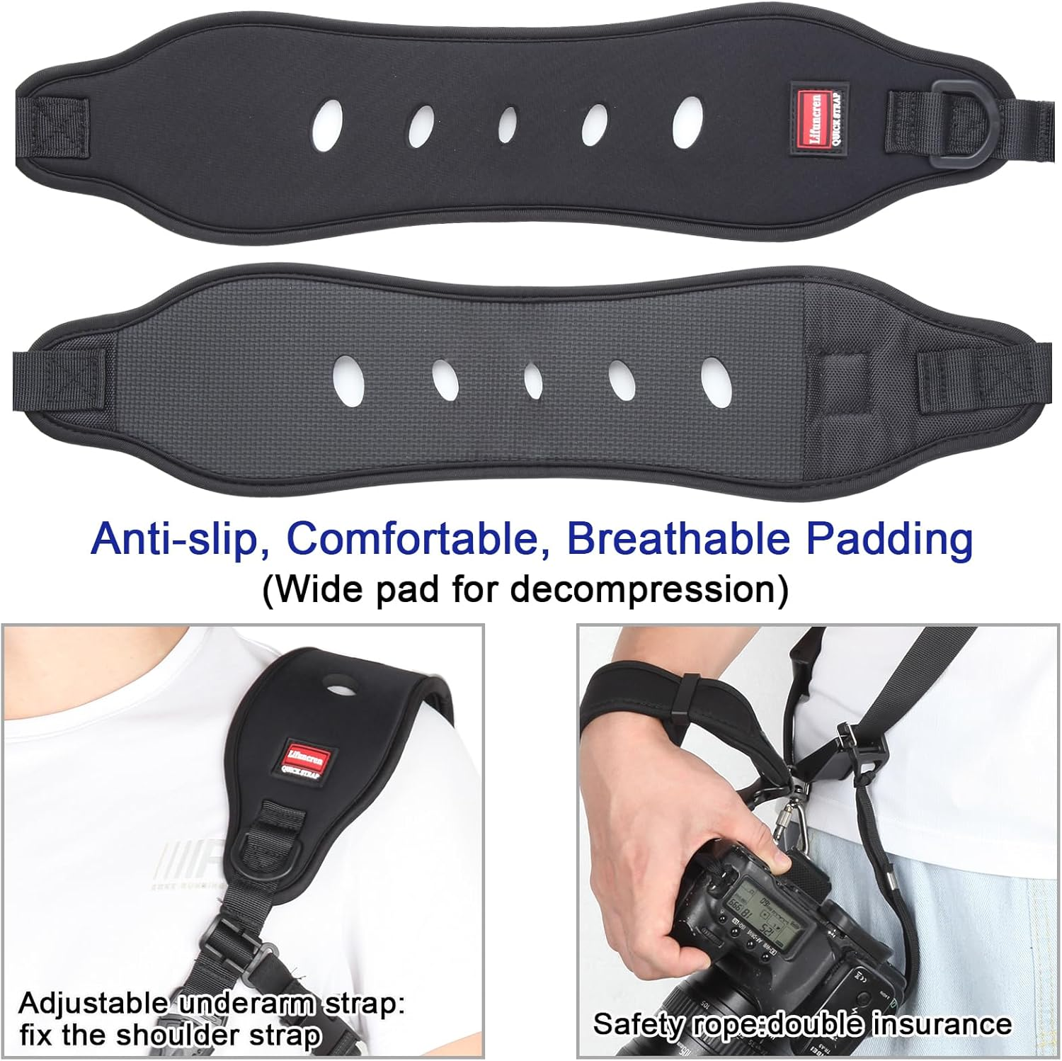 Lifuncren Camera Strap with Camera Wrist Strap Set, Quick Release Camera Shoulder Strap with Safety Tether and Quick Attach Plate, Adjustable Camera Neck Strap for DSLR SLR Camera image number 2
