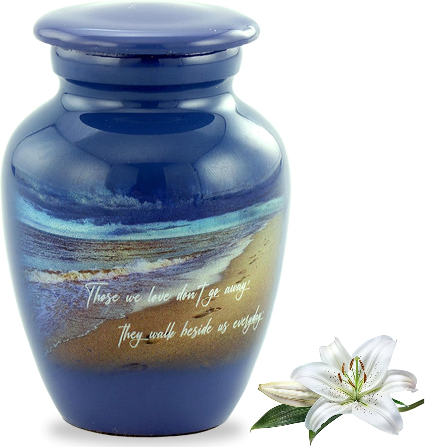Footprints Keepsake Urn, Footprints Token Urn for Ashes, Hand Painted Minature Beach Urn, Handmade Beach Mini Urn with Velvet Case & Bag (Keepsake) image number 4