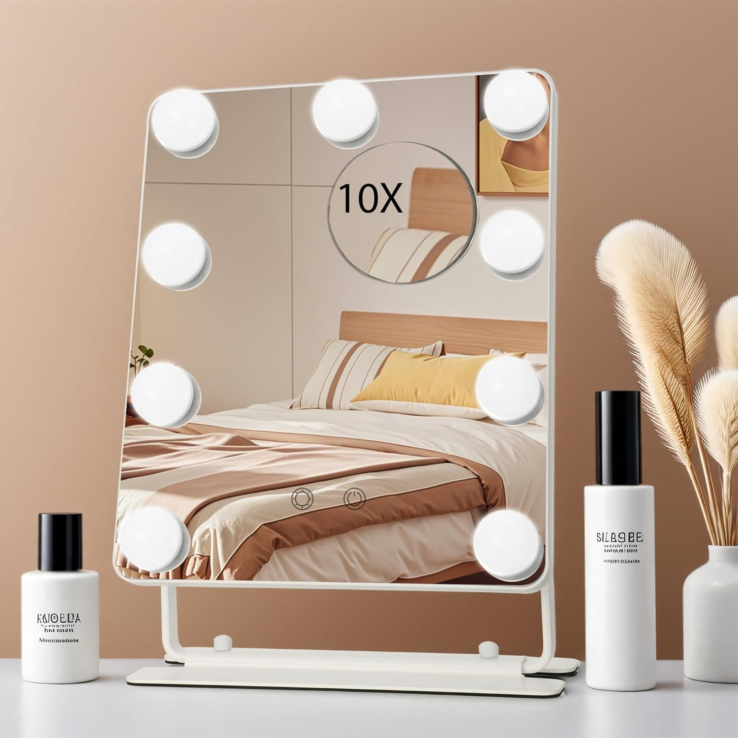 Vanity Mirror with Lights, 12" LED Makeup Mirror with Lights for Bedroom Tabletop Travel, Smart Touch Control 3 Colors Dimmable, 360&deg; Rotation