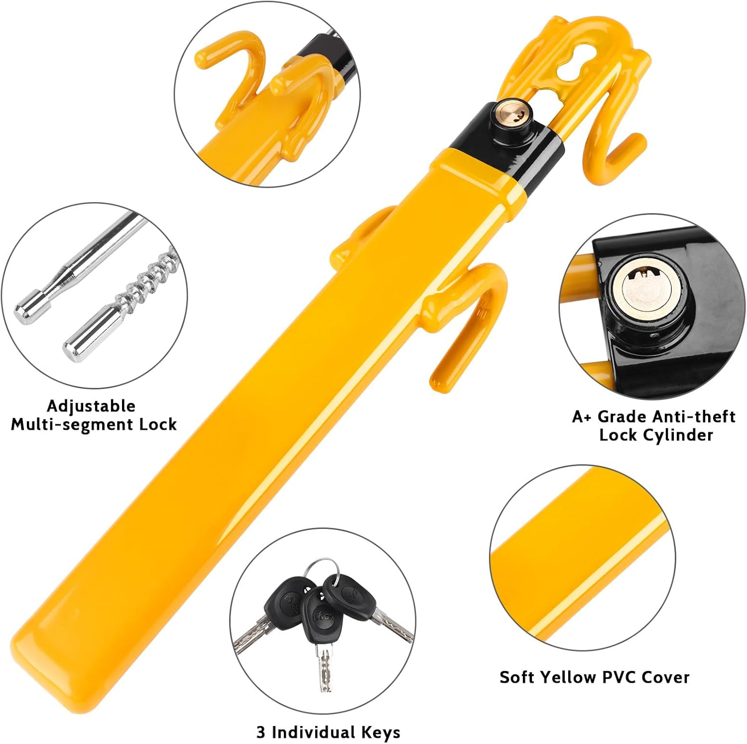 Turnart Steering Wheel Lock Anti-Theft Device Wheel Lock Retractable Car Lock with 3 Keys Heavy-Duty for Car Security Universal Fit for Auto/Suv/Van/Truck image number 4