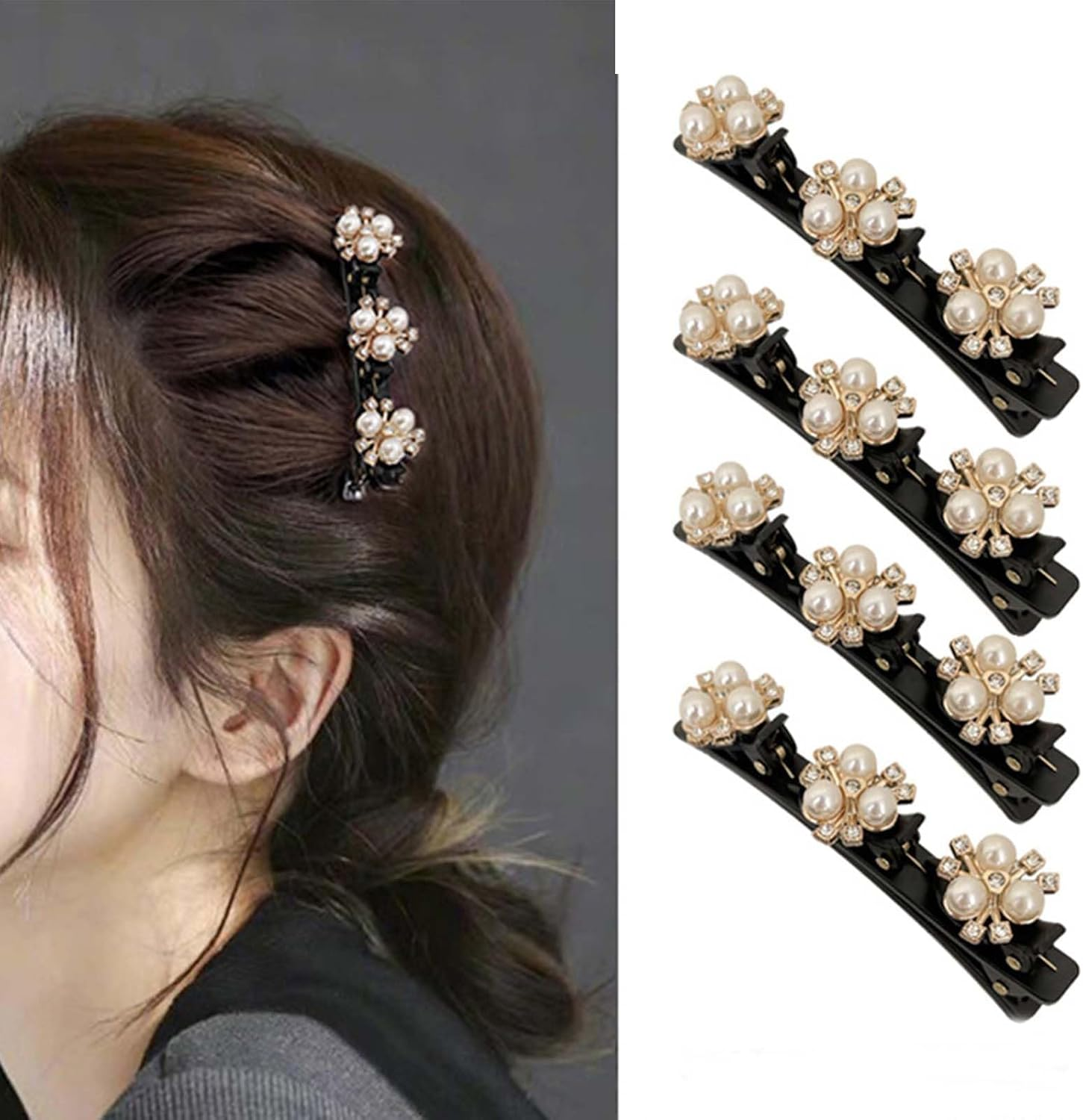 Braided Hair Clips with Sparkling Crystal Stone and 3 Small Clips Beaded Hair Pin Duck Bill Clip Braided Hair Clip with Rhinestones for Women as a Gift (Style: A) image number 3