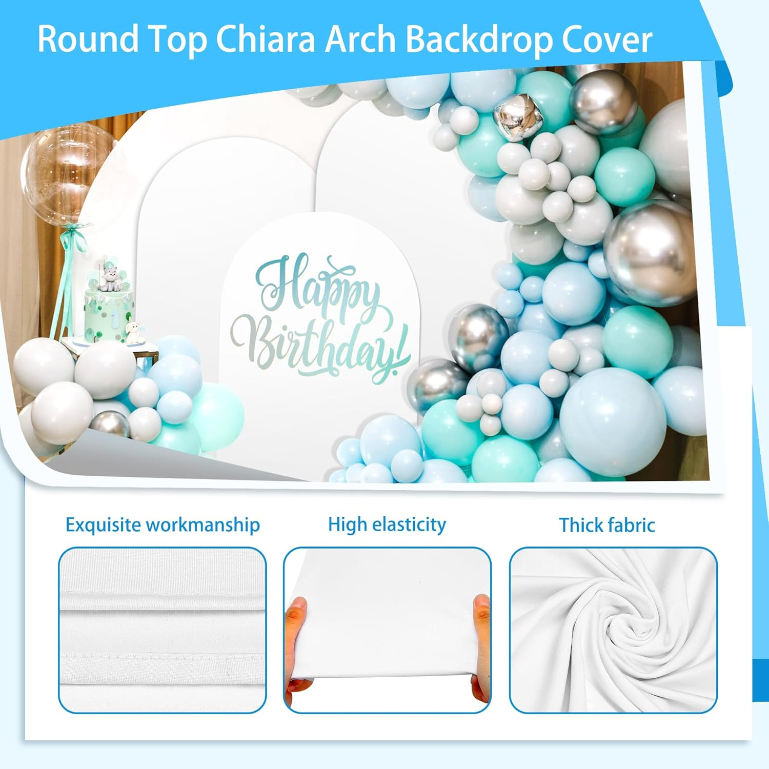 MEKOTRIN 3Pcs Arch Cover High Elasticity Thicken Polyurethane Fiber Milk Silk Fade Proof for Wedding Parties (White) image number 6