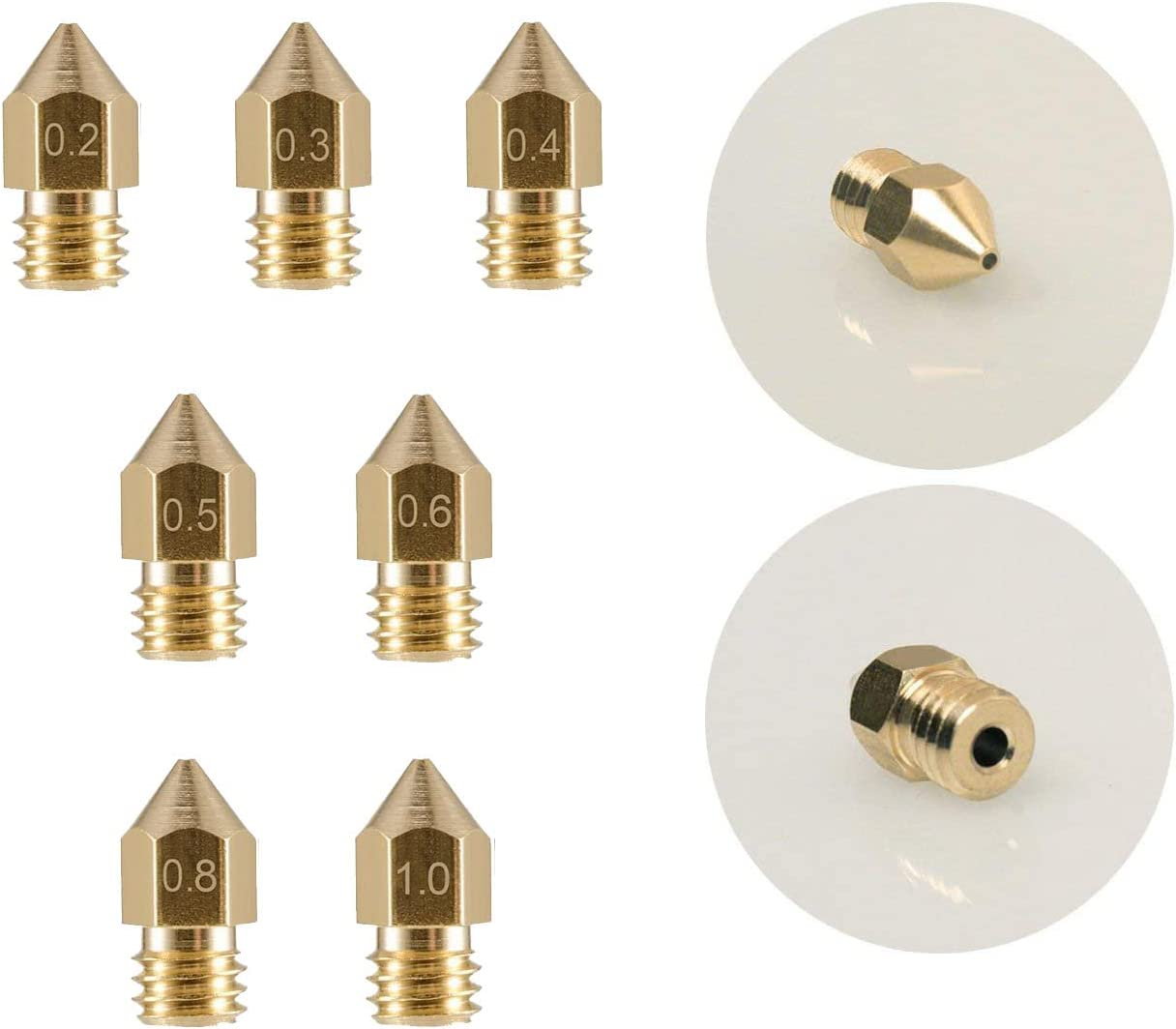 LEOWAY 18 Pcs MK8 Extruder Nozzle 3D Printer Brass Nozzle with 7 Different Sizes (0.2Mm, 0.3Mm, 0.4Mm, 0.5Mm, 0.6Mm, 0.8Mm, 1.0Mm) for 1.75MM MK8 Makerbot, Ender-3 Series/Ender-5 Series/Cr-10 image number 5