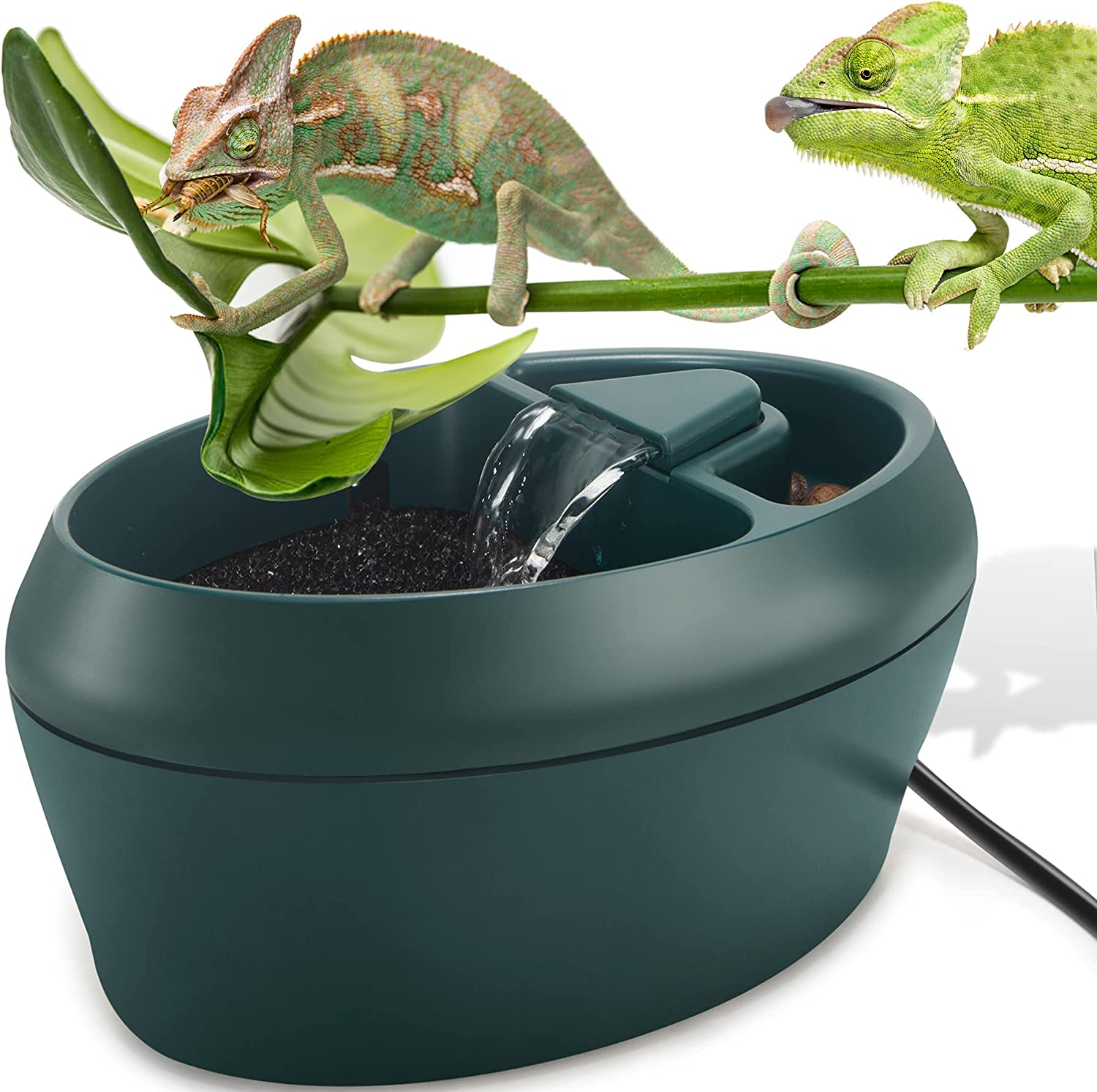 Reptile Chameleon Cantina with Snacks Trough, Drinking Fountain Water Dripper for Amphibians Insects Lizard Turtle Snake Spider Frog Gecko, Comes with Two Pumps (One for Replacement) image number 3
