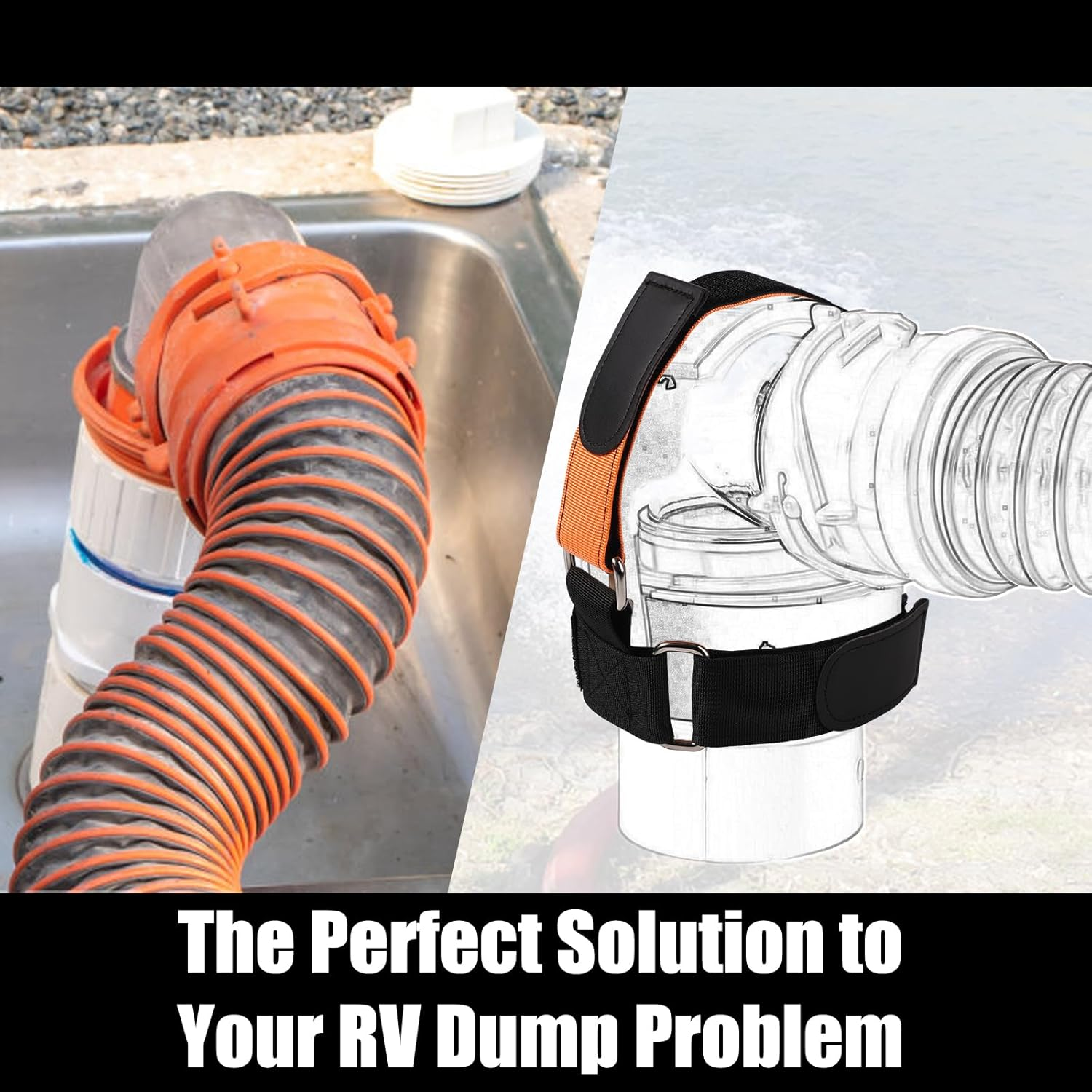 PEUTIER RV Hose Fastening Device, Magic Adhesive Styles RV Sewer Hose Support Adjustable Camper Sewer Accessory Hose Tightening Fittings for Camping Avoid Waste Pipe Dislodge image number 5