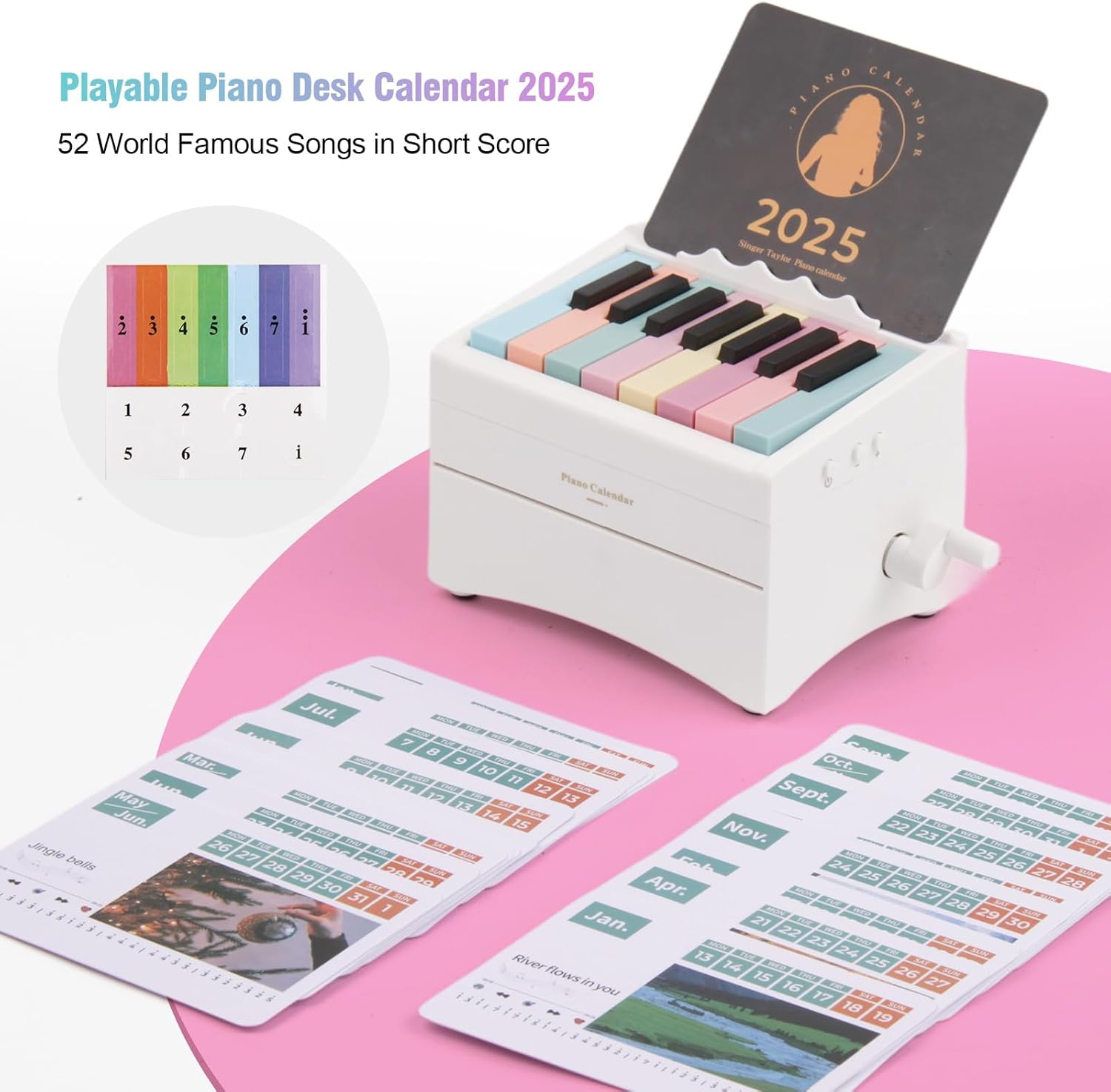 Playable Piano Calendar, Piano Calendar 2025 Desk Calendar, USB Rechargable Mini Piano Calendar with 52 Music Scores in 27 Cards, Home Decor image number 4