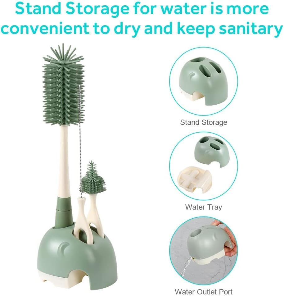 Baby Bottle Brush, Silicone Bottle Brush with Stand, 360&deg; Rotating Bottle Cleaner Set, 3 in 1 Bottle and Teat Cleaning Brush, for Long Narrow Neck Bottles, Water Bottles, Drinking Glasses image number 1