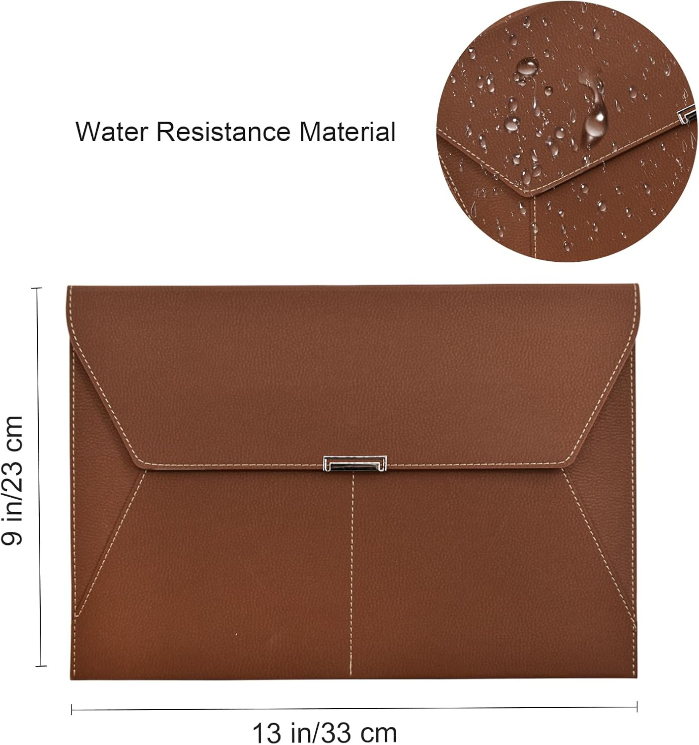 VANRA File Folder Document Holder Document Organizer Waterproof Portfolio Leather Folder Case with 3 Pockets, Filing Envelopes for A4 Letter Size Paper with Snap Magnetic Button Closure (Brown) - Gray image number 4
