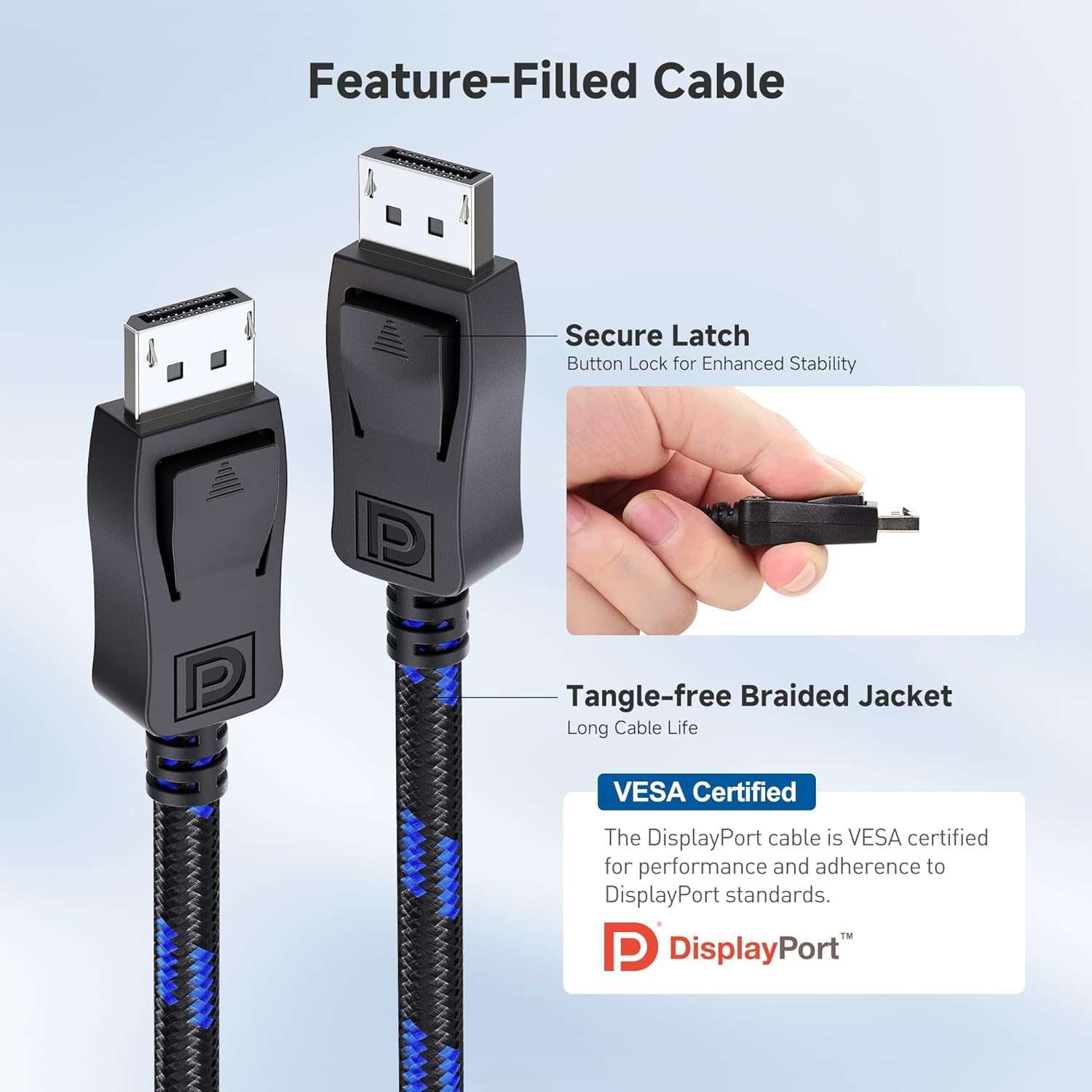 [VESA Certified] Cable Matters 8K Braided Displayport Cable - 3M, Display Port Cable 1.4, DP Cable for 8K@60Hz, 4K@240Hz with Freesync, G-SYNC and HDR for Gaming image number 3