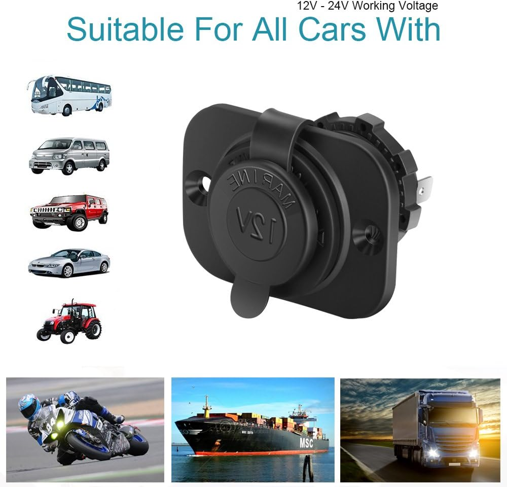 Cigarette Lighter Socket - Car Marine Motorcycle ATV RV Lighter Socket Power Outlet Socket Receptacle 12V Waterproof Plug(2 Pack) - Black/2 Pack image number 3