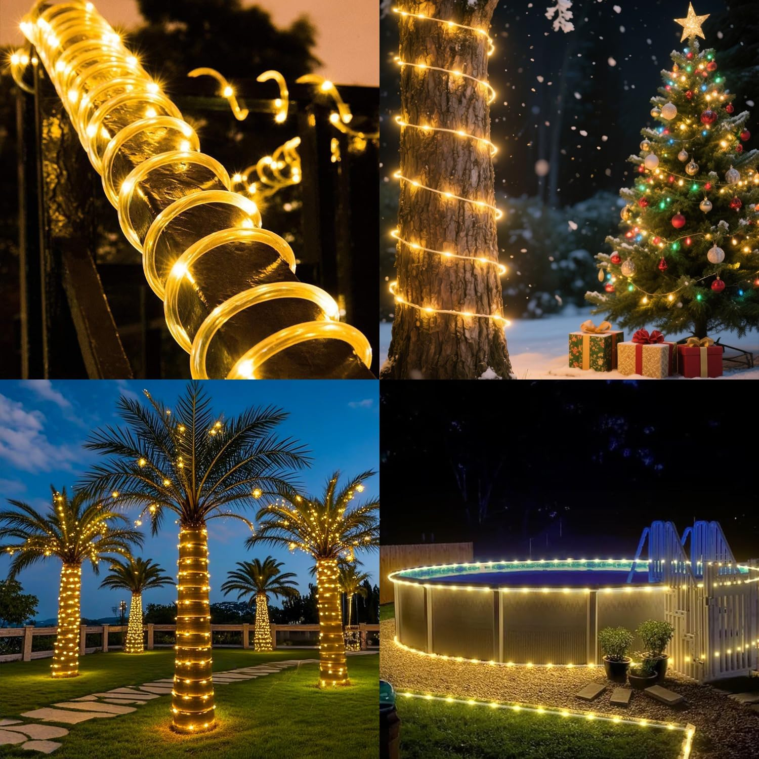 Aofonchy Solar LED Rope Lights Outdoor, 33Ft 100 Leds Waterproof Tube String Lights with 8 Lighting Modes Solar Powered Fairy Lights for Christmas Wedding Tree Patio Lawn Garden Party Decor - Multicolor image number 7