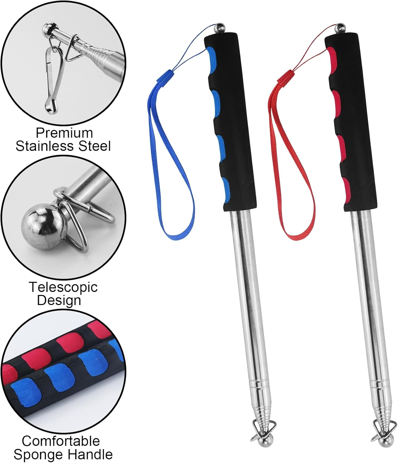 6.5Ft (200Cm) Telescopic Handheld Flagpole, 2 Pcs Retractable Banner Pole Portable Tour Guide Flag Pole Pointer Stainless Steel Teaching Pointer Stick for Tour Guide Teaching (Blue & Red) image number 3