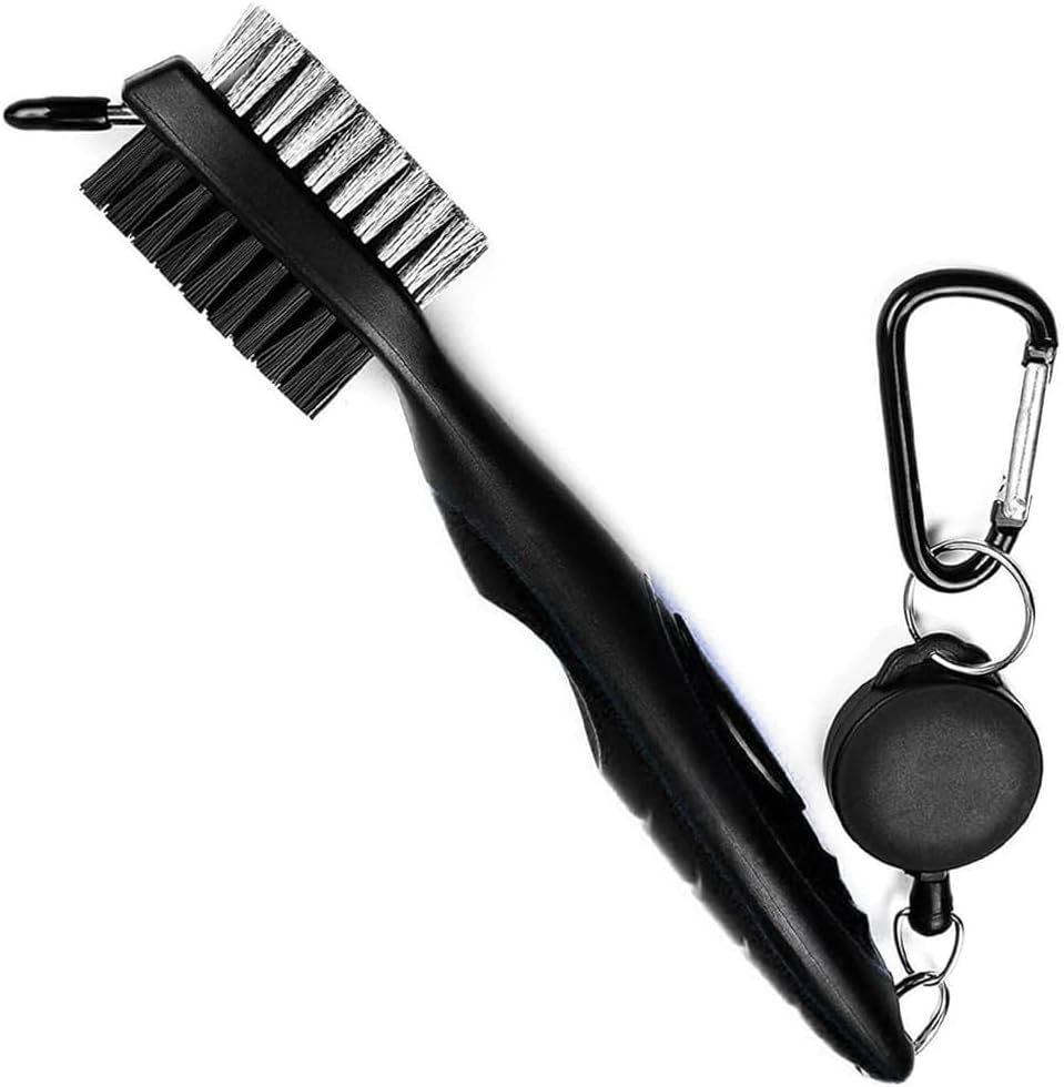 Yiyuanhe Golf Club Brush with Groove Cleaner, Nylon & Steel Golf Club Brush with Cleaning Spikes, Retractable Cord and Carabiner，Anti-Skid Handle Grip Golf Club Cleaning Tool