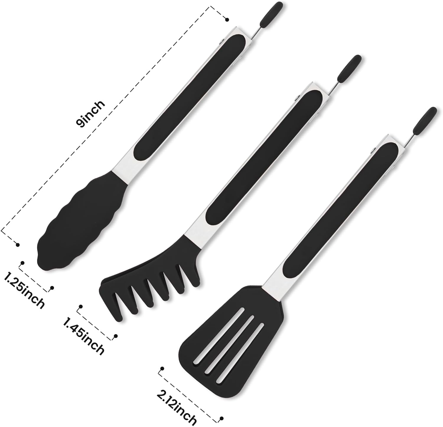 3 Pack Silicone Tongs for Cooking,Maywe Tanso 9 Inch Cooking Kitchen Tongs with Silicone Tips,Nonstick Stainless Steel Tongs for Steak Pie Pizza Pasta Spaghetti Salad BBQ Buffet image number 1