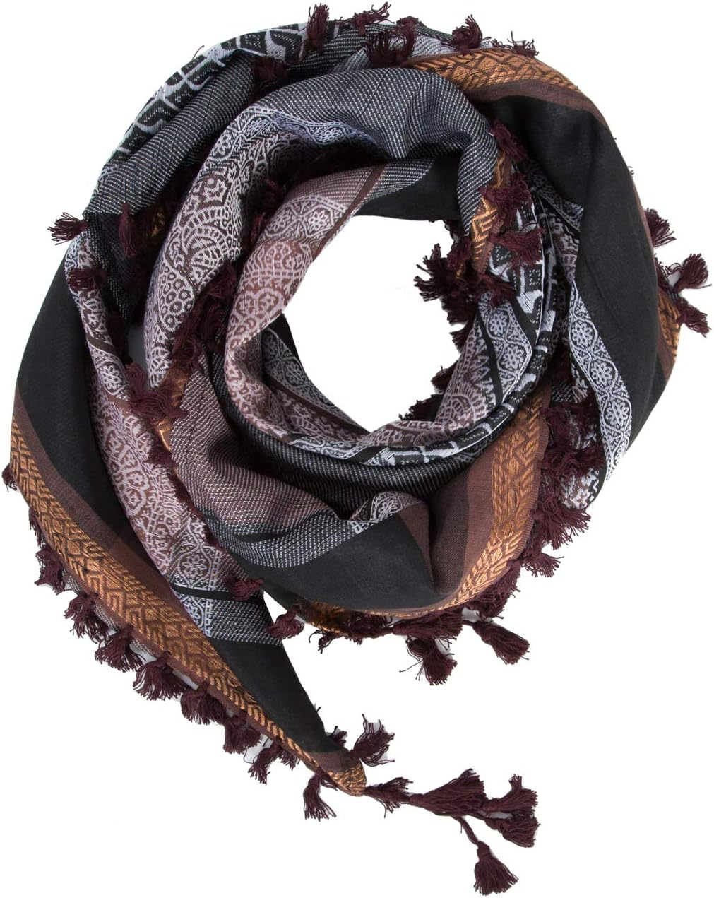 Merewill Premium Original Arabic Scarf 100% Cotton Shemagh Keffiyeh 49"X49" Arab Scarf - All Black image number 6