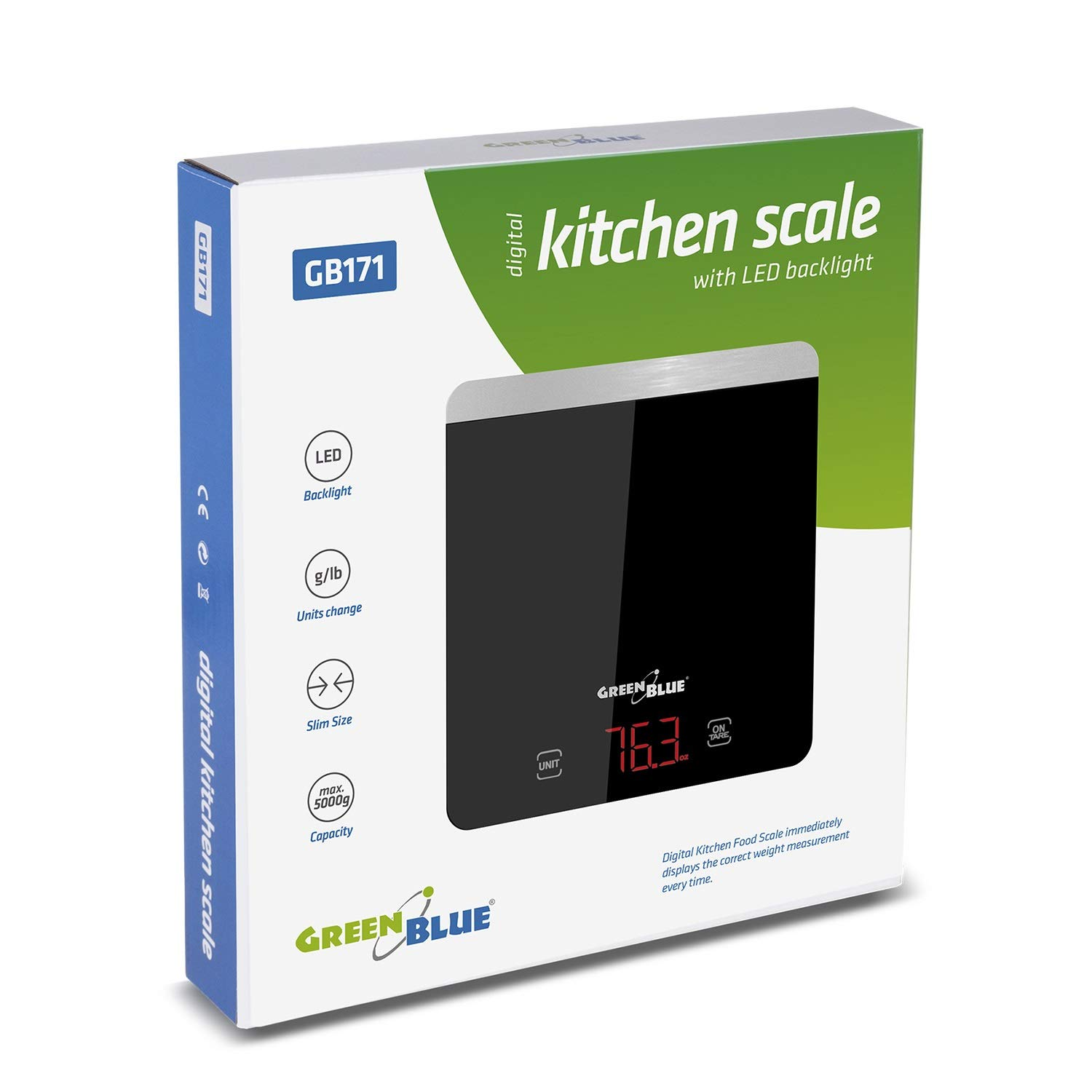 Green Blue GB171 Digital Kitchen Scale LED Display Digital Scale Electronic Scale up to 5Kg Min 1G Tare Function (Black) image number 6