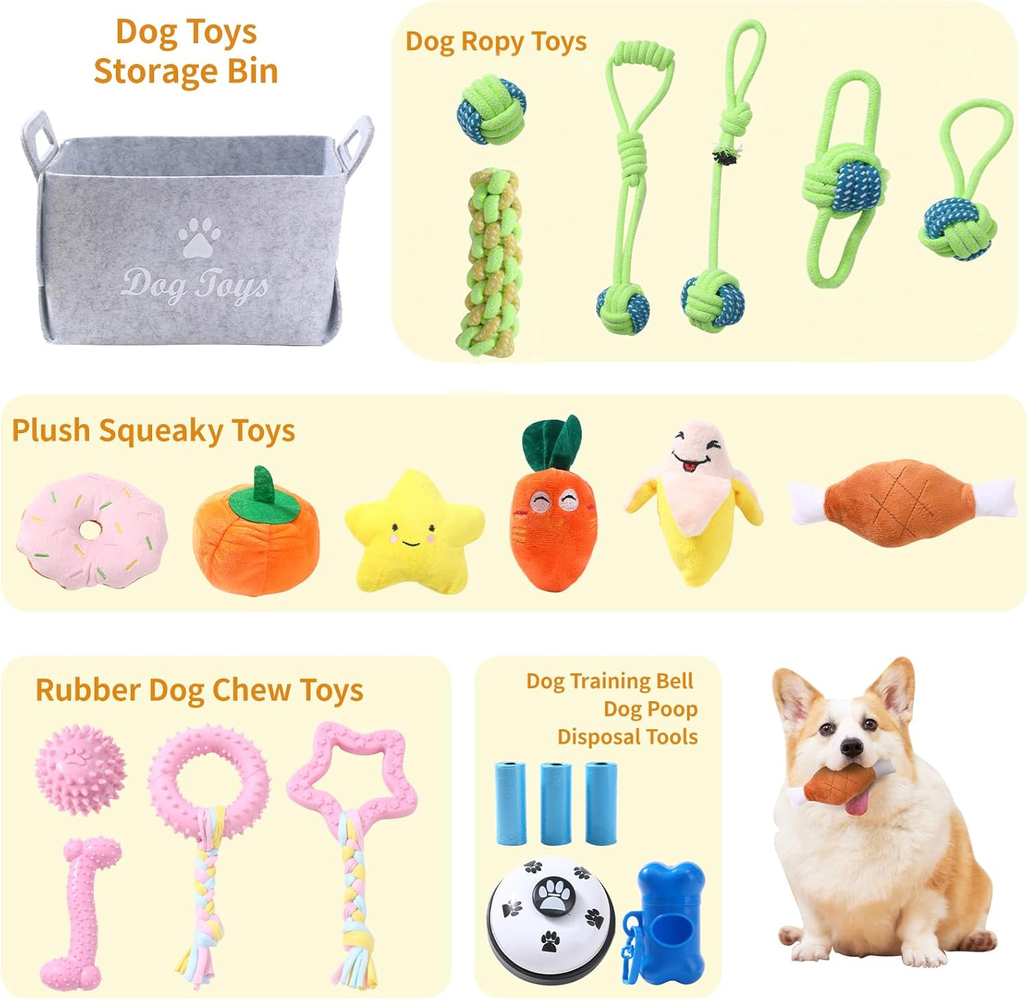 Restrogan 22 PACK Puppy Toys Set, Small Dog Toys Puppy Teething Toys with Dog Toy Box, Puppy Chew Toys, Dog Rope Toys Set with Cute Squeaky Dog Toys for Small and Medium Dogs Playing and Training image number 4