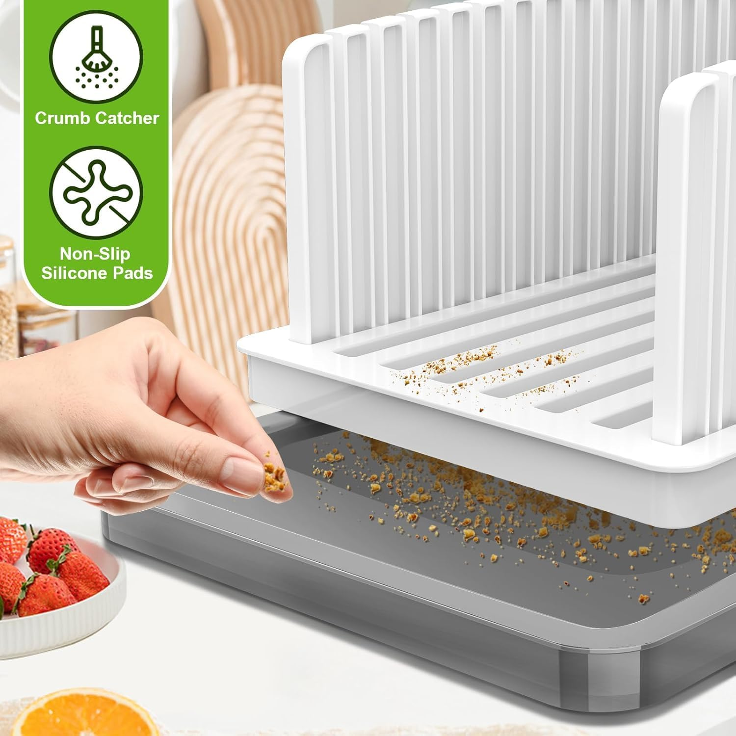 Bread Slicer for Homemade Bread,Adjustable Width Bread Slicing Guide,Foldable Compact Bread Cutting Slicer,With Crumb Tray,Suitability for Homemade Bread/Sourdough Bread/Bagels/Sandwich, Cakes image number 3