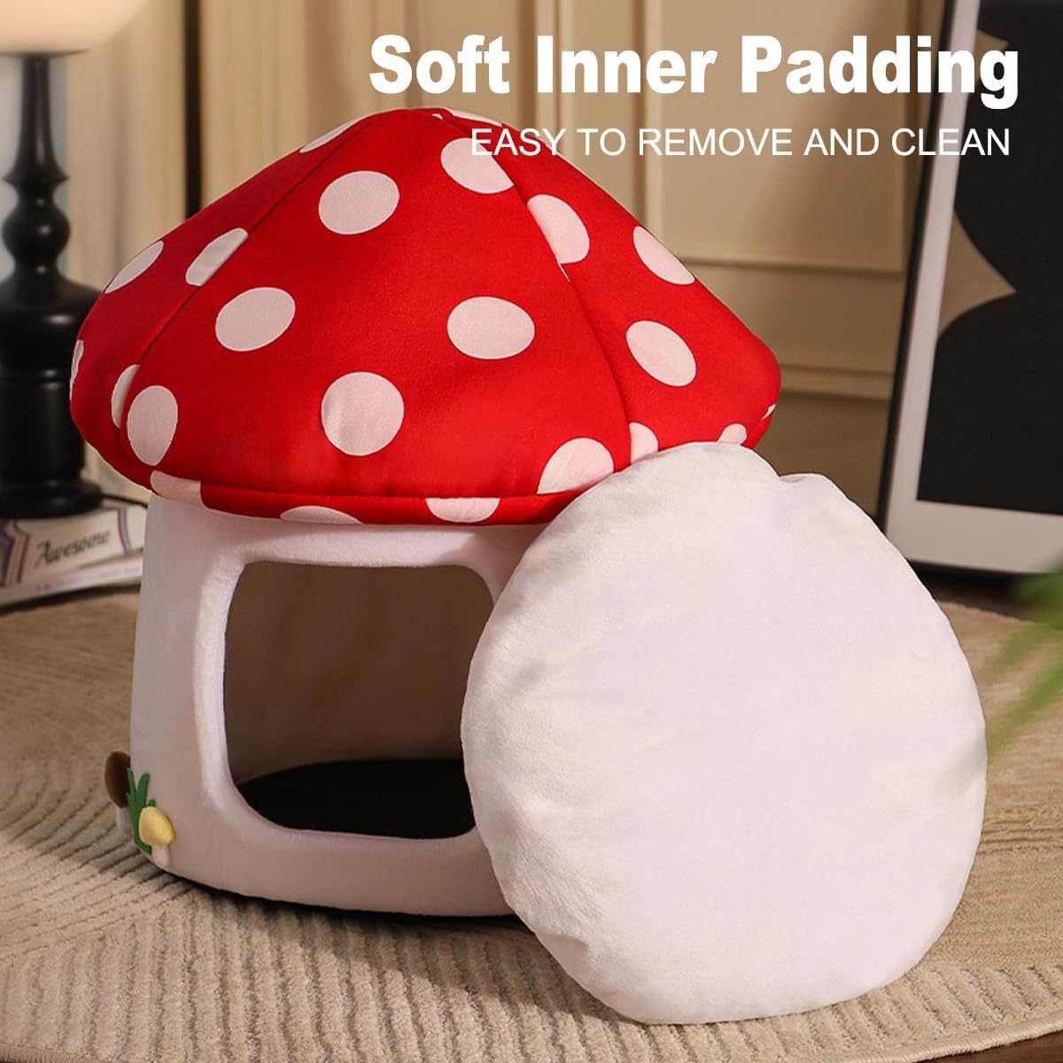 AIMALL 1Pc Mushroom Cat Kennel - Winter Warm Sleeping Pet House with Soft Inner Padding, 19.7X18.5In, Four Seasons Universal Cat Nest for Small Pets image number 4