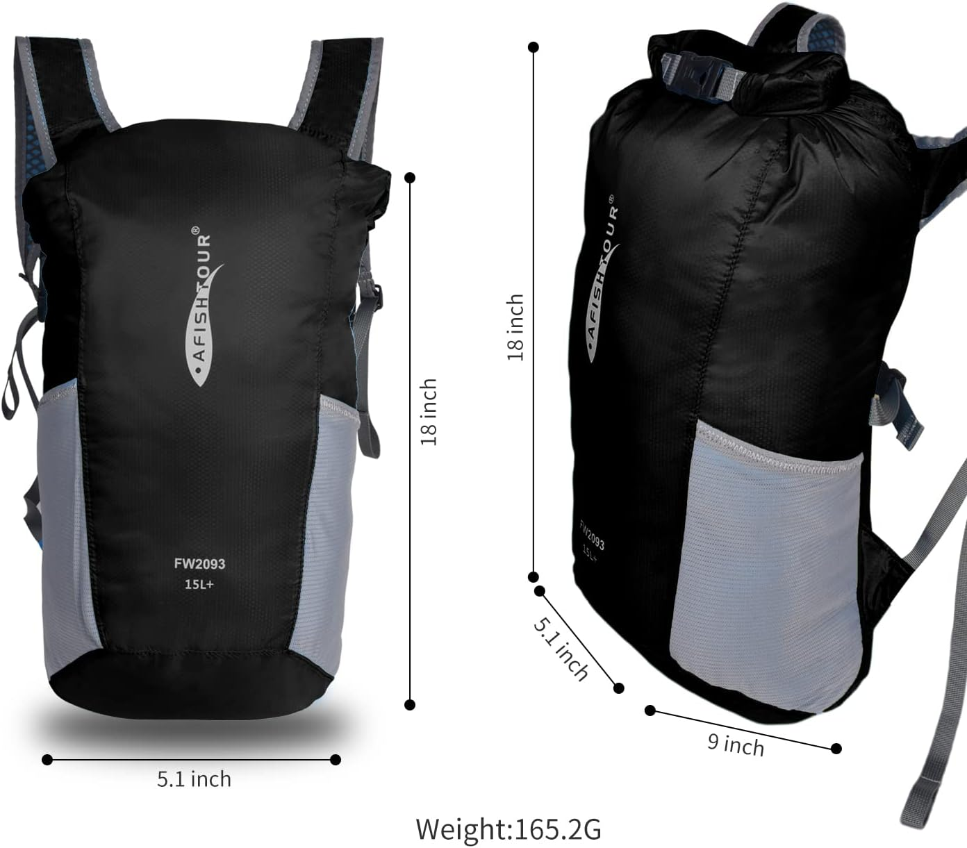 AFISHTOUR Ultralight Waterproof Hiking Backpack for Men & Women, 15L Packable Hiking Daypack, Roll Top Closure Small Dry Bag Backpack for Cycling, Camping, Skiing, Boating - 15L-Blue image number 3