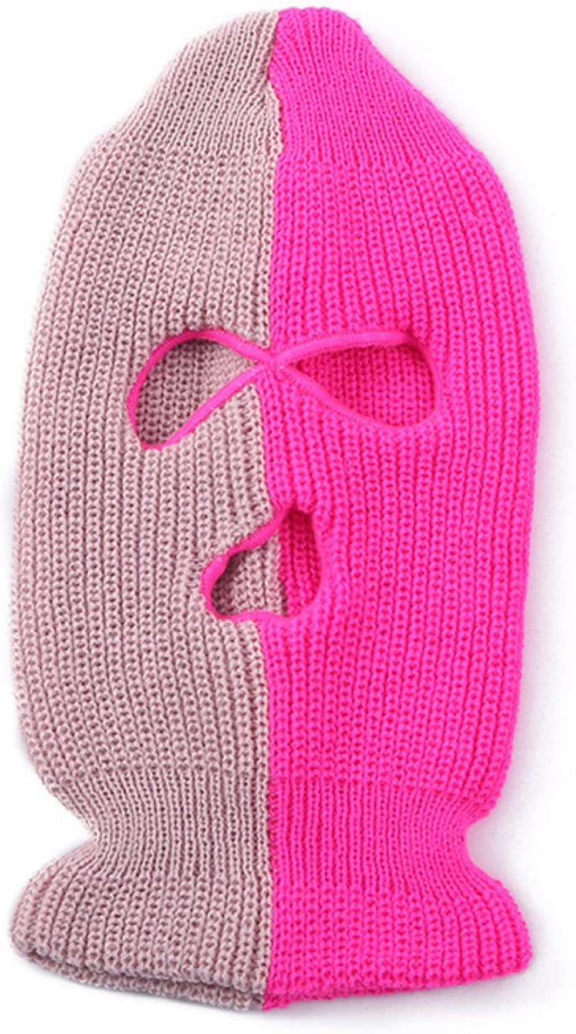 Aoozleny 3-Hole Two Color Knitted Hat Ski Mask Balaclava, Full Face Mask for Cycling/Skiing Winter Outdoor Sports image number 4