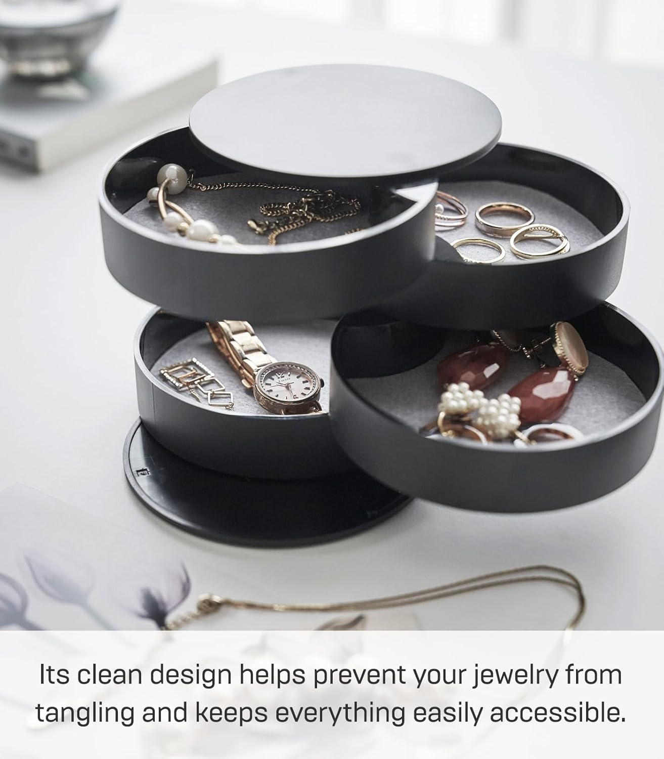 YAMAZAKI Home Tower 4-Tiered Accessory Tray Black