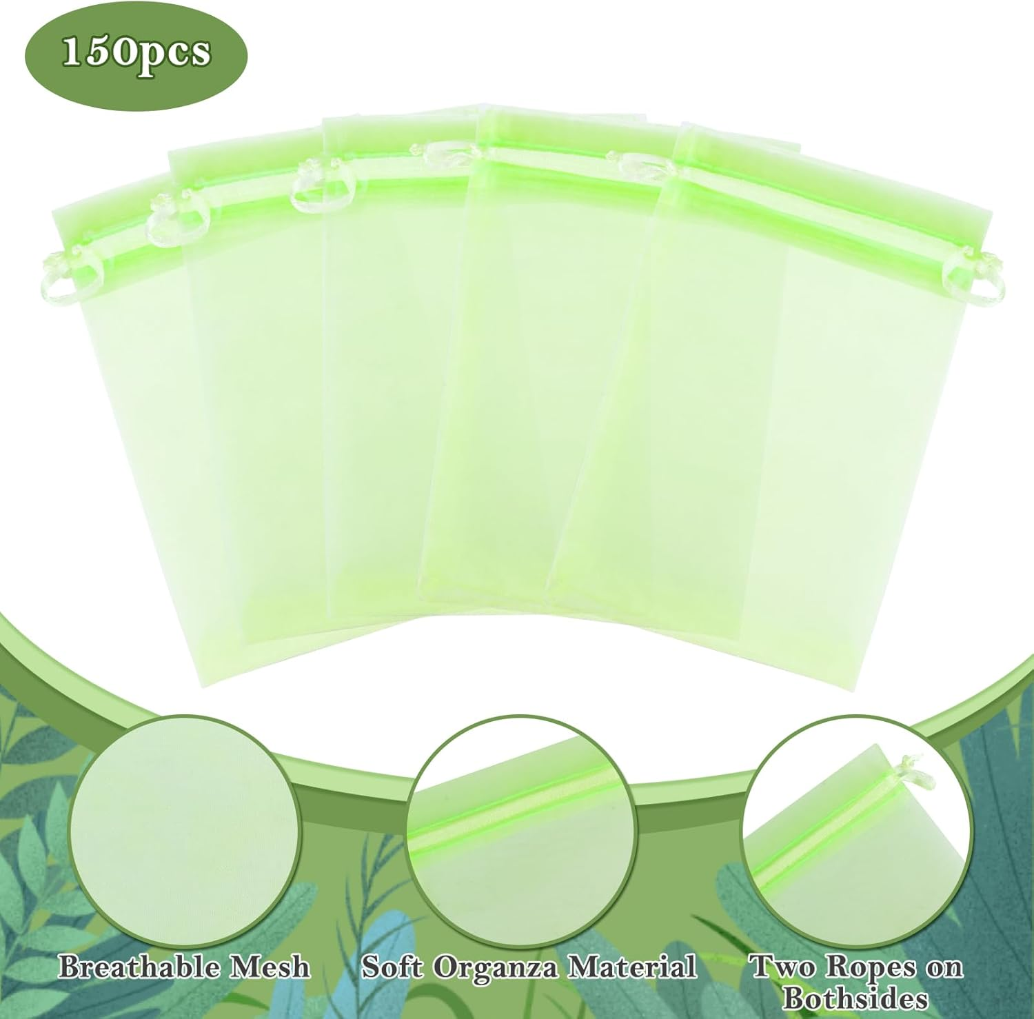 150Pcs Fruit Protection Bags, Green Fruit Netting Bags with Drawstring, Garden Fruit Cover Mesh Bag for Plant Fruit Flower and Vegetables (8 * 12 Inch)