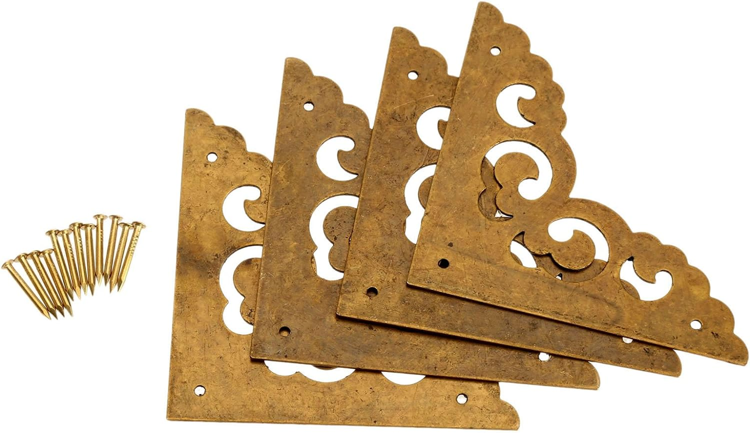 4Pcs 2.5" Brass Flat Corners Bracket for Box Cabinet Decorative Furniture Hardware, Antique Brass