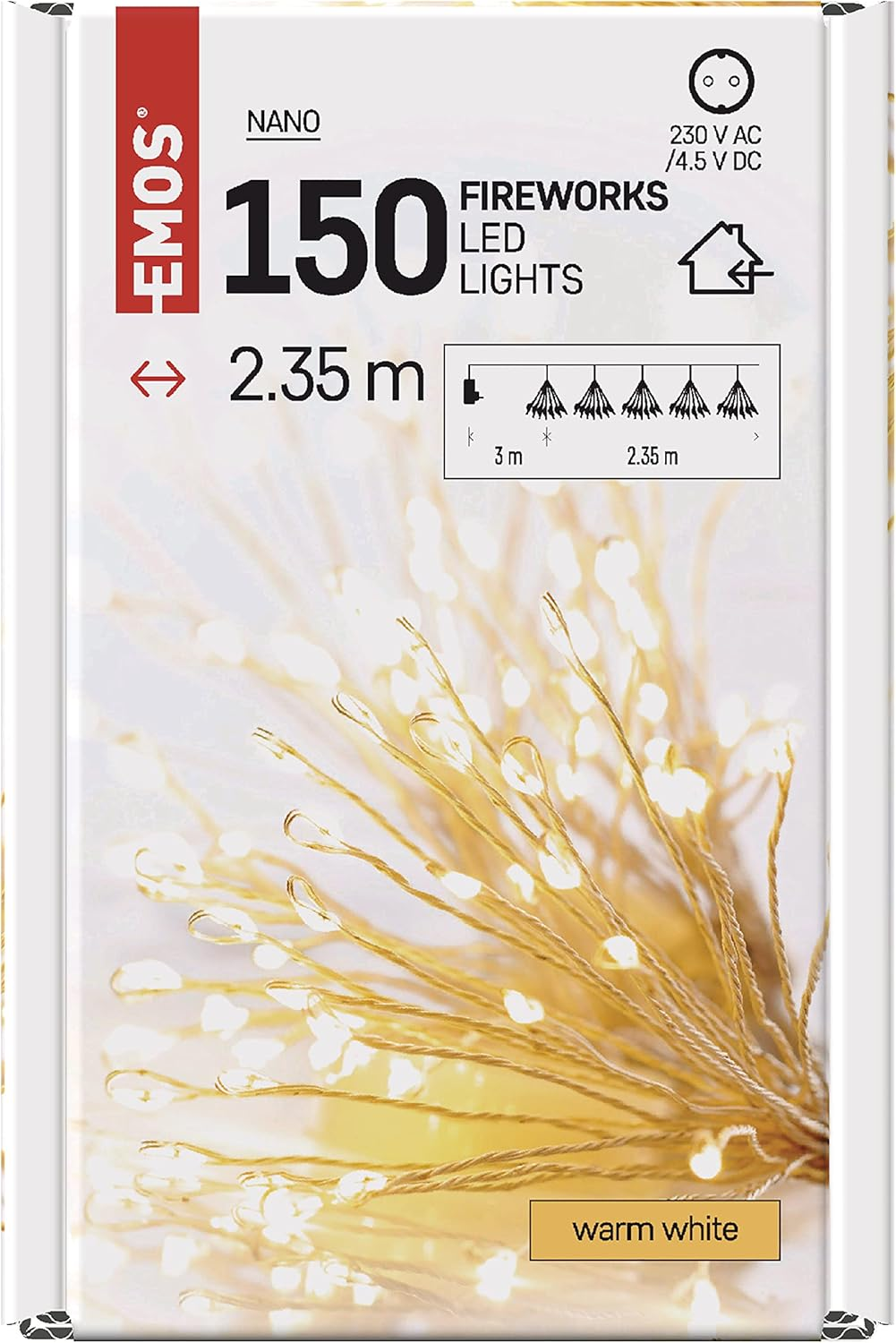 EMOS LED Fairy Lights Warm White for Indoor Use, 2.35 M Long Fireworks Christmas Fairy Lights Nano, 6 Hour Timer Function, Power Supply and Transformer, for Parties, Christmas, Transparent Cable image number 2