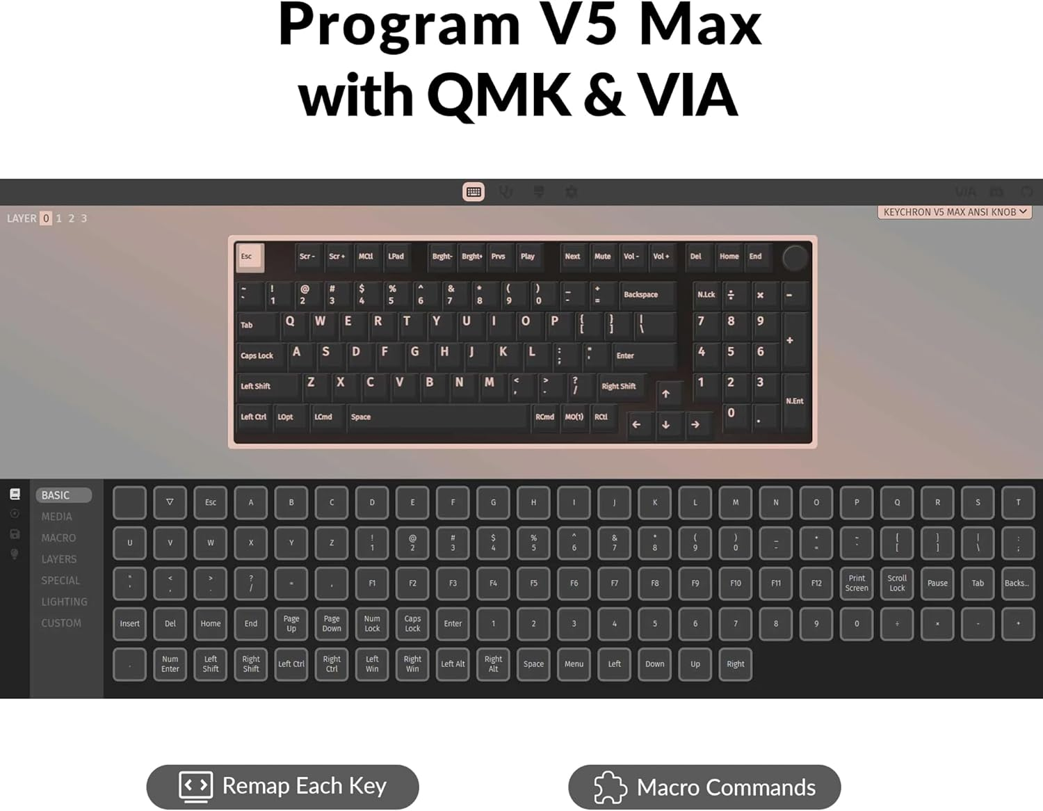 Keychron V5 Max Custom Wireless Mechanical Gaming Keyboard with Number Pad, 96% Layout QMK/VIA 2.4 Ghz/Bluetooth 5.1/Wired, RGB Backlit Hot-Swappable Gateron Brown Switch for Mac Windows Linux image number 3