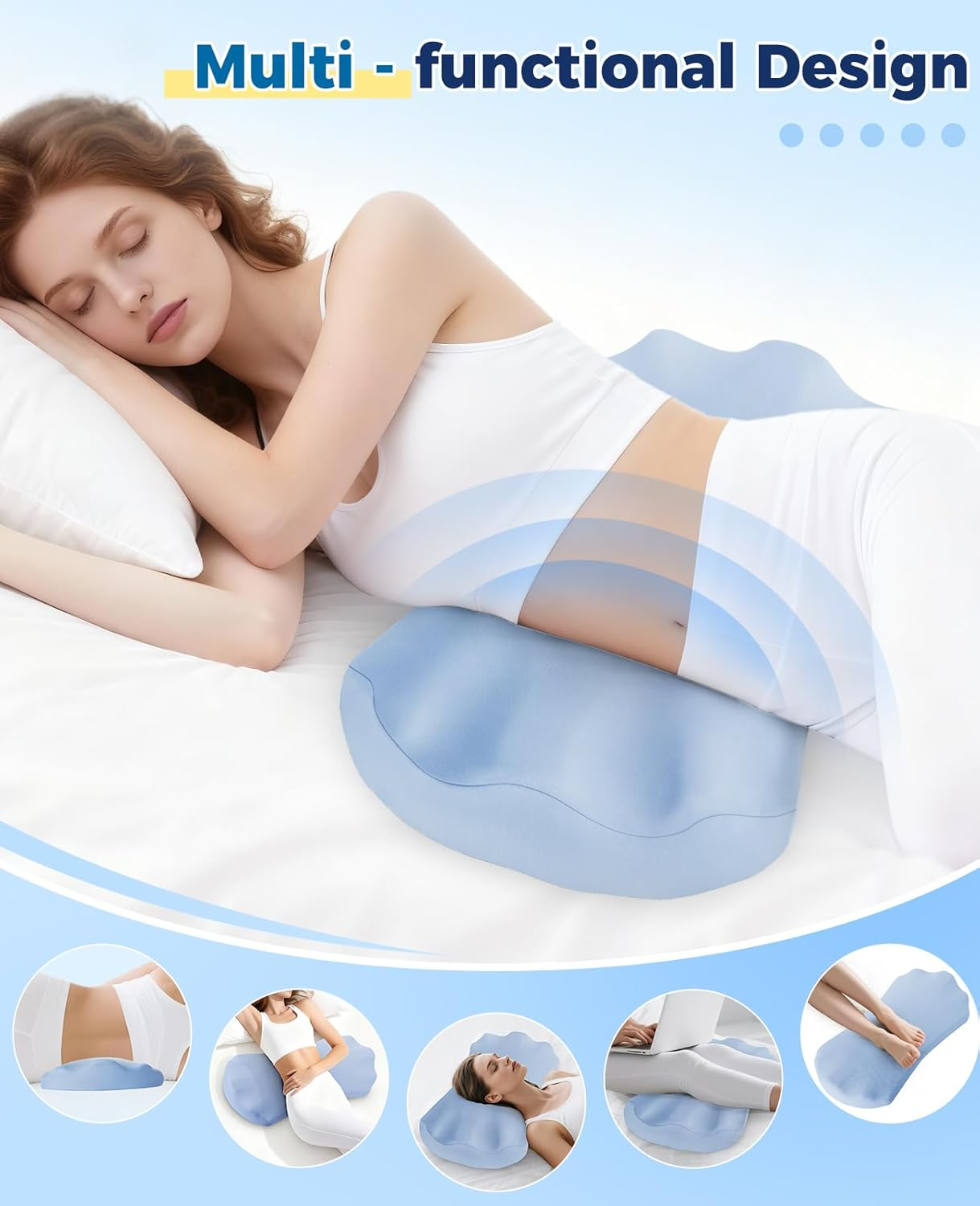 Lumbar Support Pillow for Sleeping &ndash; Memory Foam Lower Back Pillow for Bed for Back Pain Relief - Ergonomic Support for Side&Back Sleepers-Bed Rest Pillow for Car, Sofa with Breathable Washable Cover image number 3