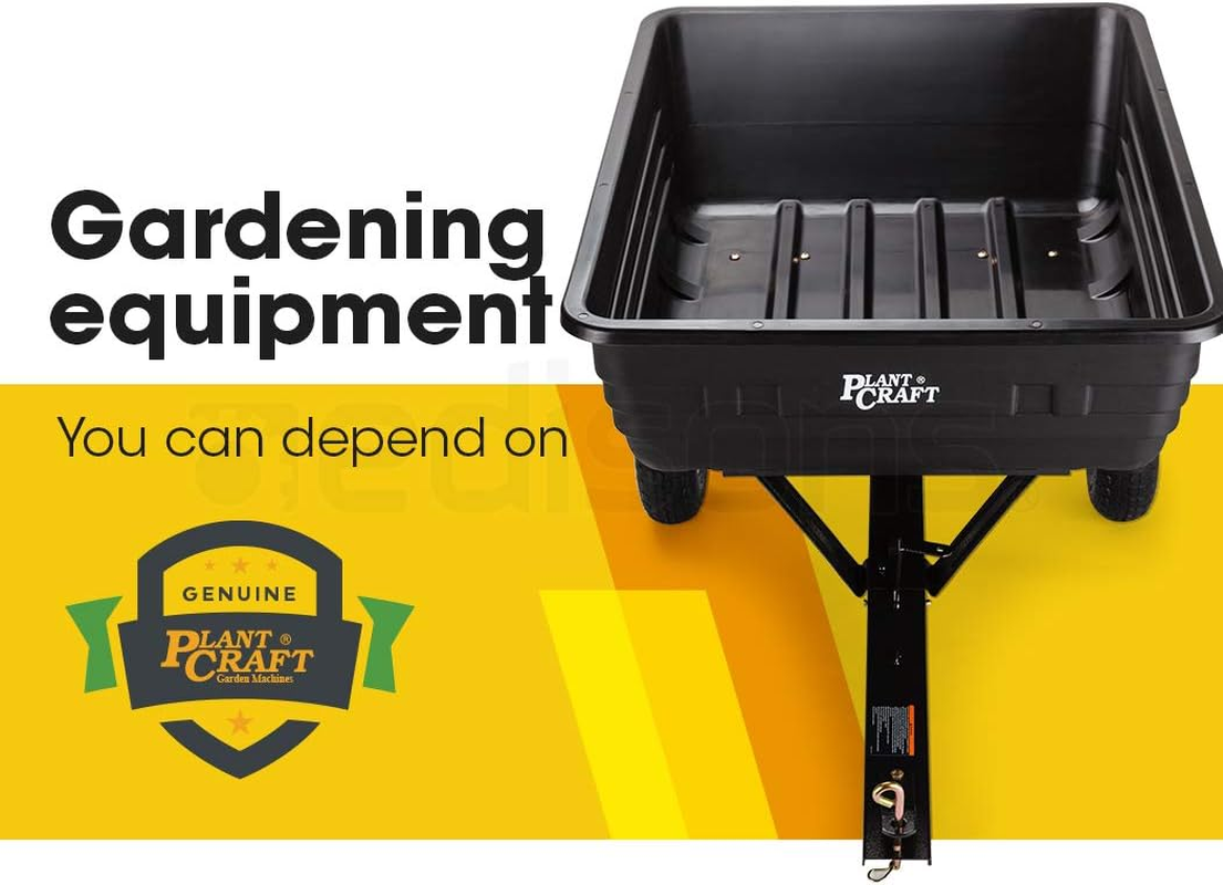 PLANTCRAFT Poly Dump Cart 400Lbs Tow-Behind Heavy-Duty Poly Bed Spring-Loaded, Latching System with Steel Chassis (Not Suitable for Road Use)