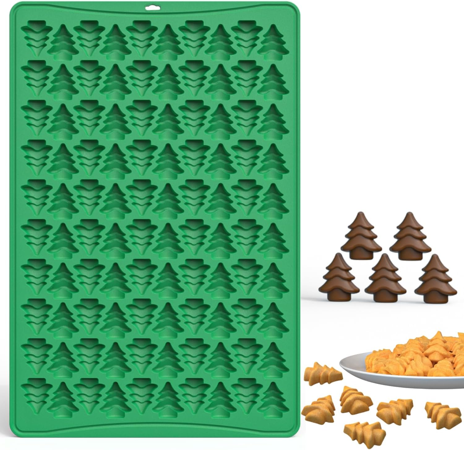 Crethinkaty Mini Christmas Moulds, Silicone Christmas Tree Mould, 100 Cavity Christmas Tree Shape Silicone Moulds, Mini Gummy Mould for Baking, Cookies, Pudding, Jelly, Dog Biscuit
