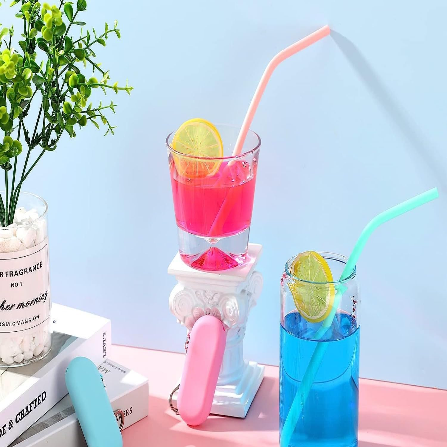 4 Set Reusable Silicone Straws with Case Foldable Portable,Travel Straws with Cleaning Brush for Party Travel Daily Cold or Hot Straws image number 5