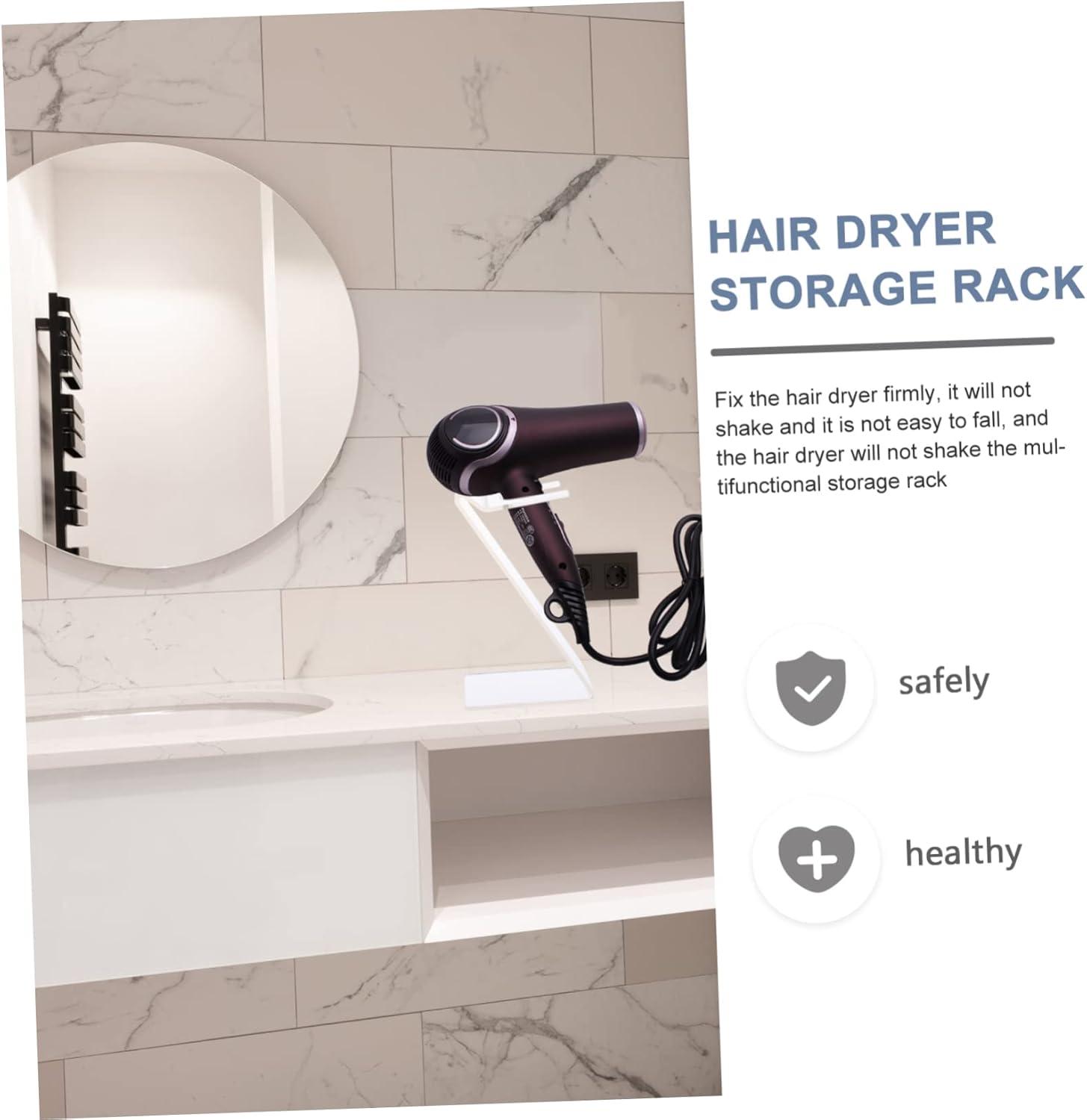 DINHEAROM Practical Hair Dryer Rack Salon Storage Shelf for Bathroom Stable Display Holder for Hair Dryer Curler Straightener Fits image number 1