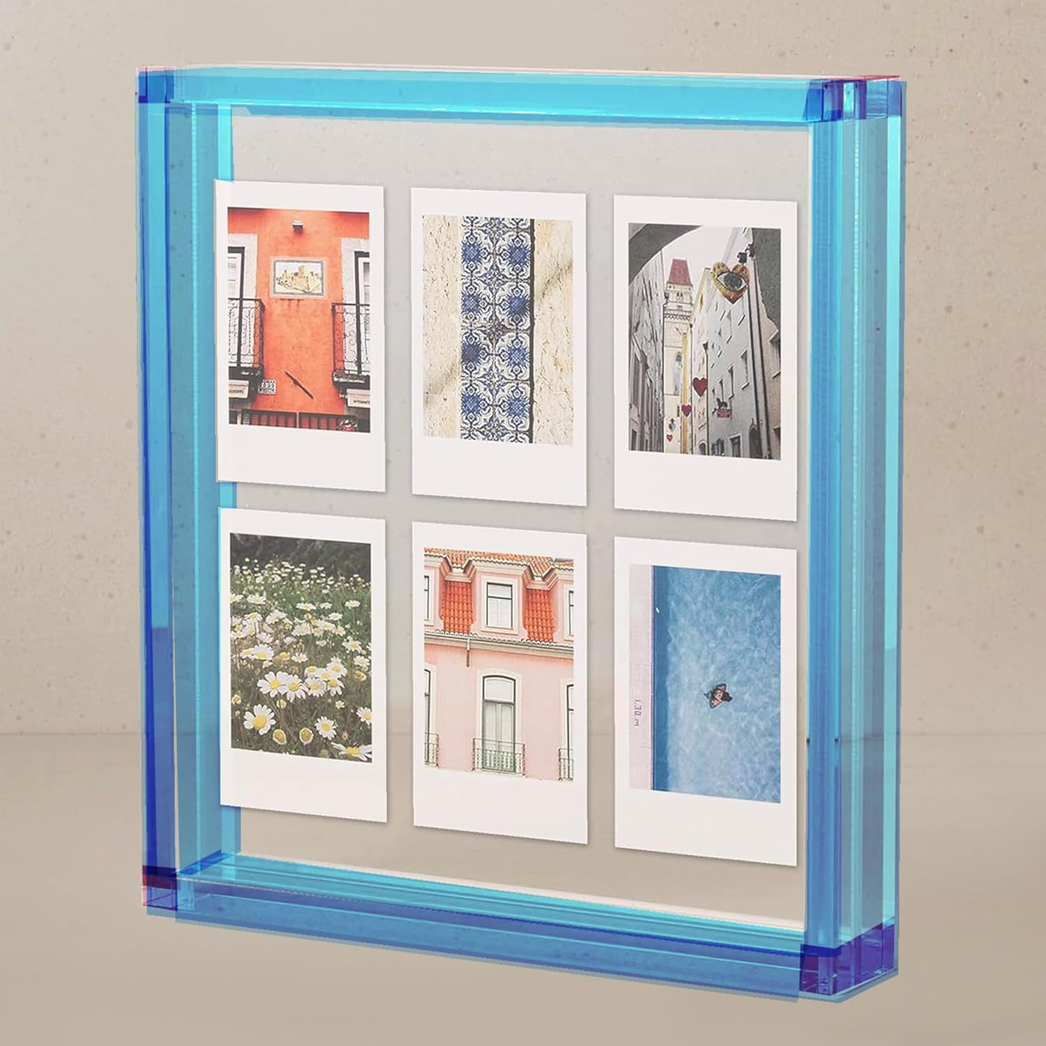 Elil Blue Polaroid Frame for Fujifilm Instax Film 21.08 X 19.3 Collage Frame Family and Wedding Picture Frames Double Glass Acrylic Floating Frame