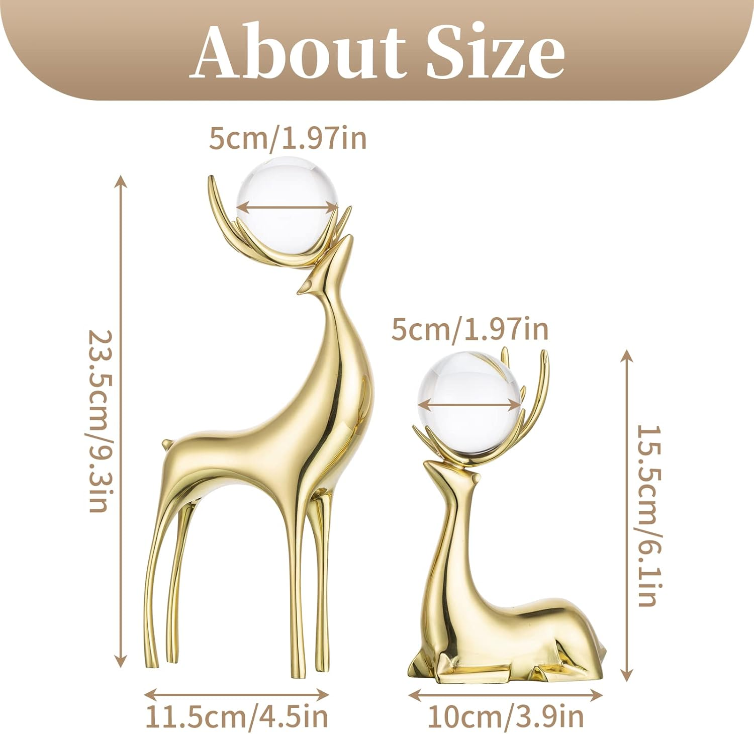 Sziqiqi Brass Reindeer Sculptures Animal Figurine Statues Christmas Deer Pure Copper Heavy Reindeer Ornaments for Home Decor Accents Living Room Office Bookself Tabletop Mantle Decoration - Gold image number 3