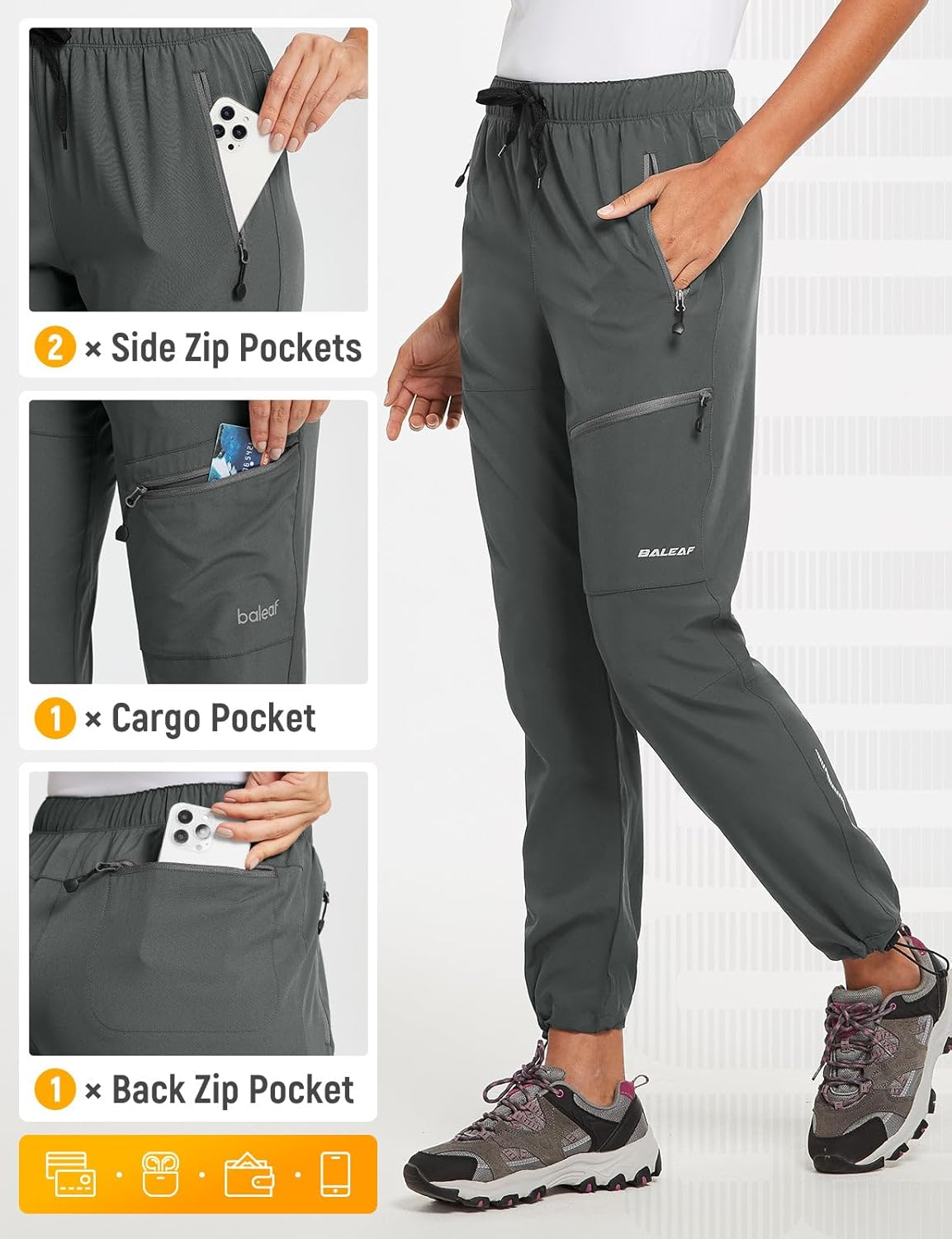 Baleaf Women'S Hiking Pants Quick Dry Water Resistant Lightweight Joggers Pant for All Seasons Elastic Waist image number 5