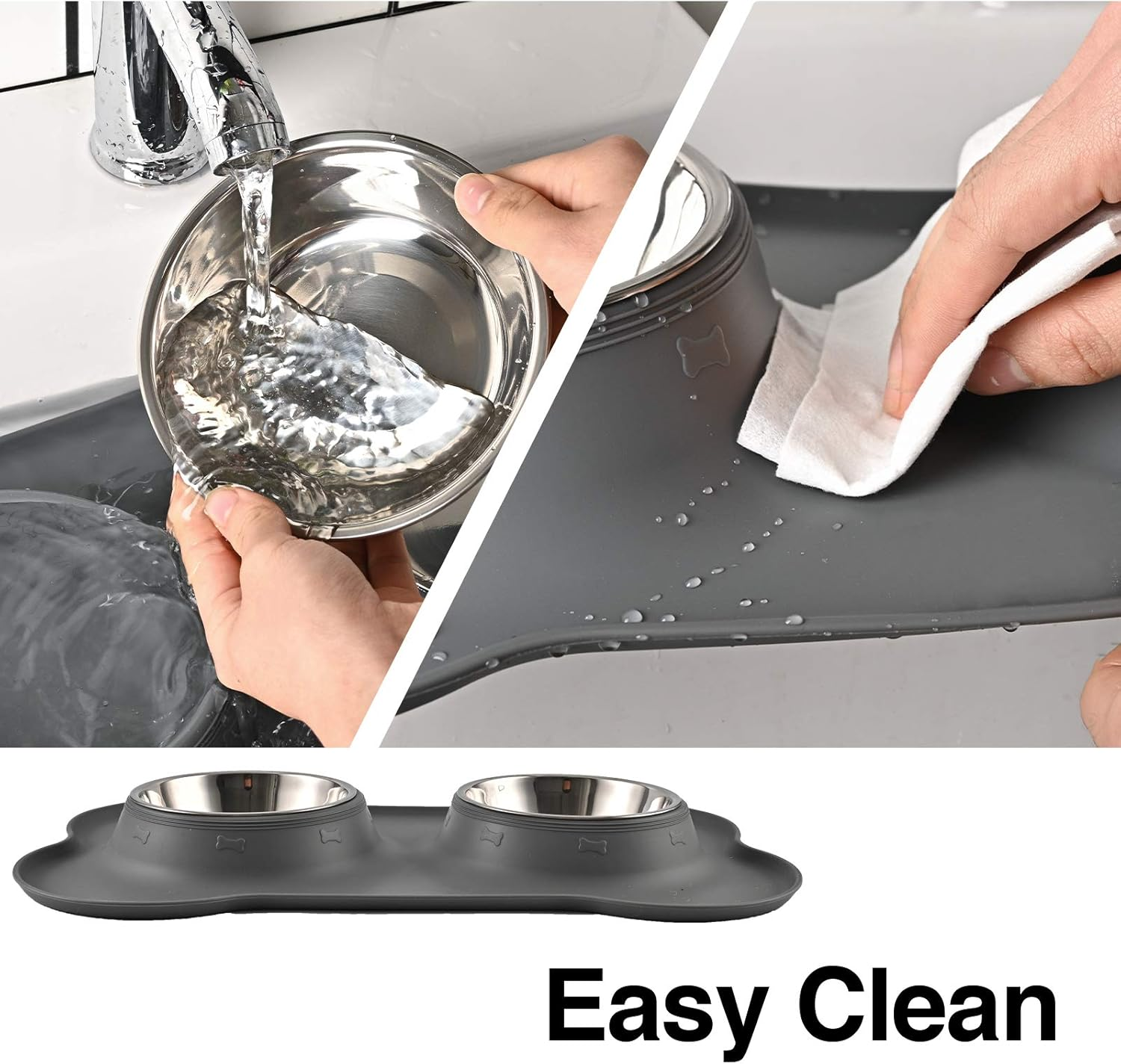 Juqiboom Dog Bowls 2 Stainless Steel Bowl for Pet Water and Food Feeder with Non Spill Skid Resistant Silicone Mat for Pets Puppy Small Medium Cats Dogs image number 6