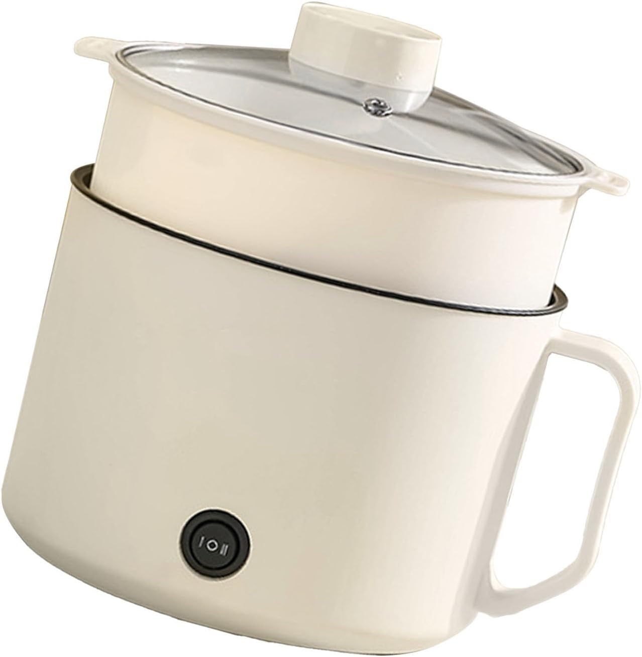 Small Electric Hot Pot, Maifanshi Technology anti Dry Burning anti Stick Coating Portable Mini Electric Cooking Pot Multifunctional for Student Dormitories (Beige and Food