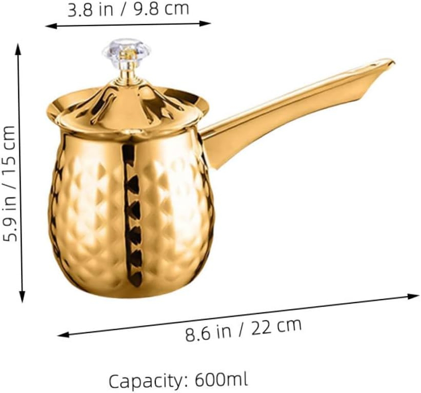 HIAKDOFT Vintage Turkish Cezve Coffee Pot 600Ml Metal Briki Coffee Maker Golden Small Pot for Home Kitchen Induction Cooktop Use image number 4